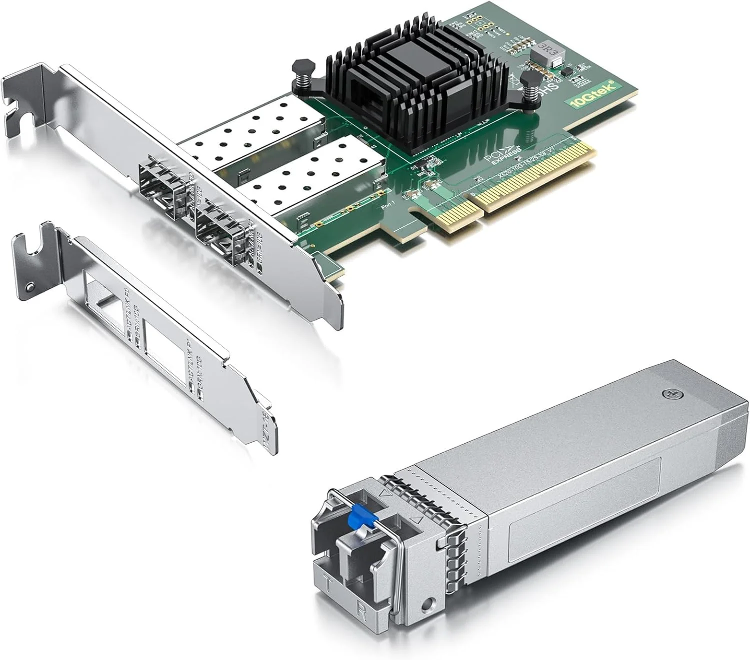 یک بسته فرستنده و گیرنده 10GBase-LR SFP+ سازگار با Intel E10GSFPLR و یک بسته کارت شبکه 10Gb PCI-E NIC، پورت SFP+ دوگانه