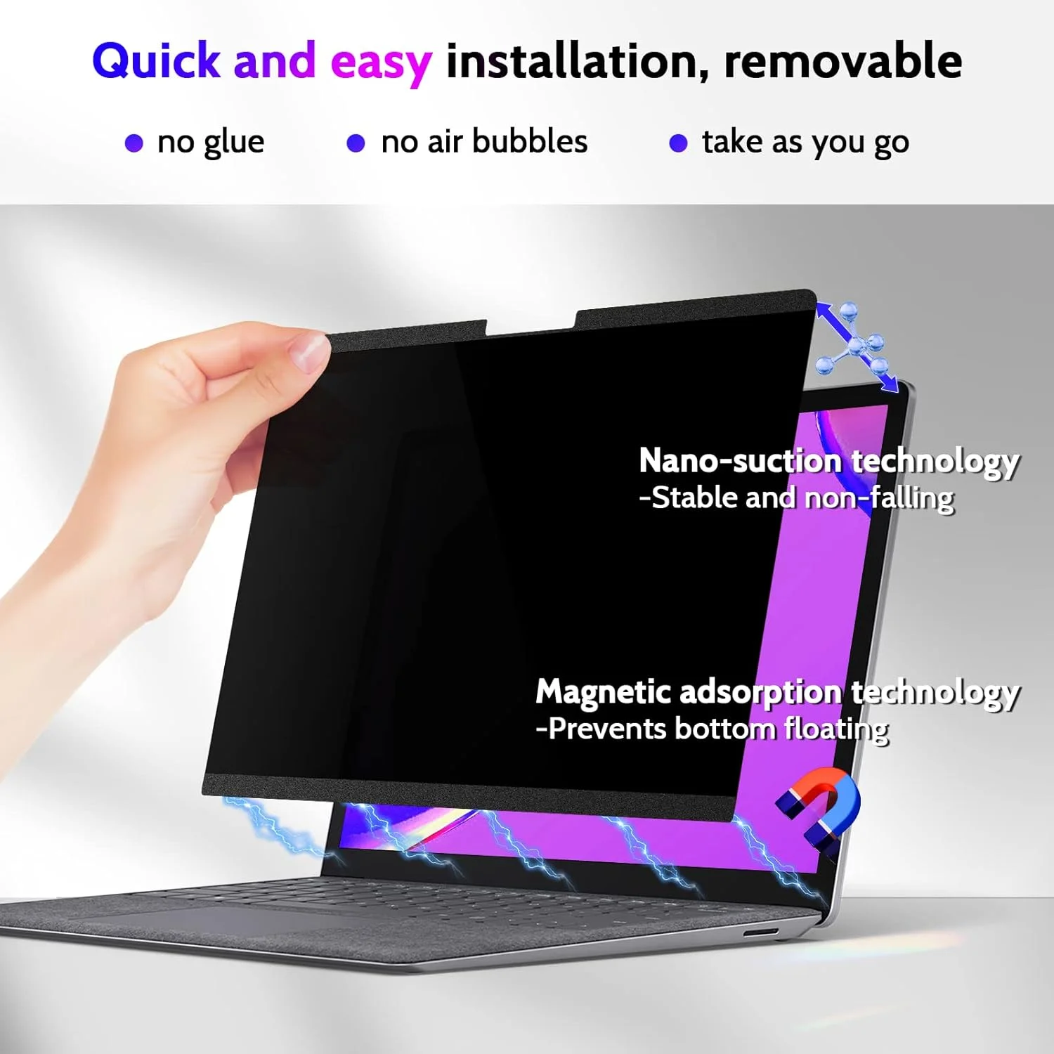 محافظ حریم خصوصی مغناطیسی برای لپ تاپ Surface 6/5/4/3/2/1 13.5 اینچی، فیلتر ضد نور آبی جداشدنی، مشکی، محافظ صفحه نمایش