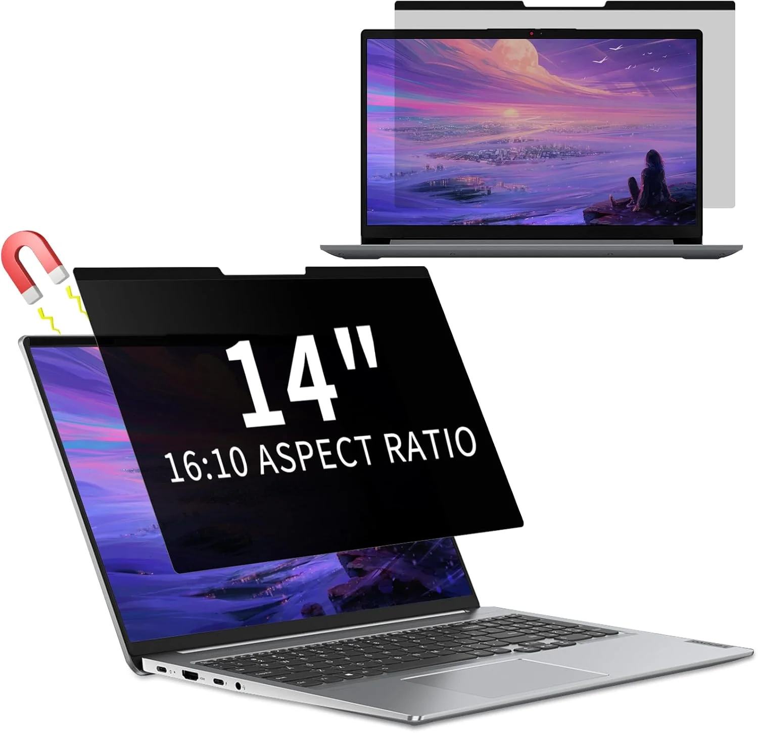 محافظ صفحه نمایش مغناطیسی برای لپ تاپ 14 اینچی، ضد نور آبی و ضد تابش نور، فیلتر حریم خصوصی جداشدنی برای 14 اینچ 16:10