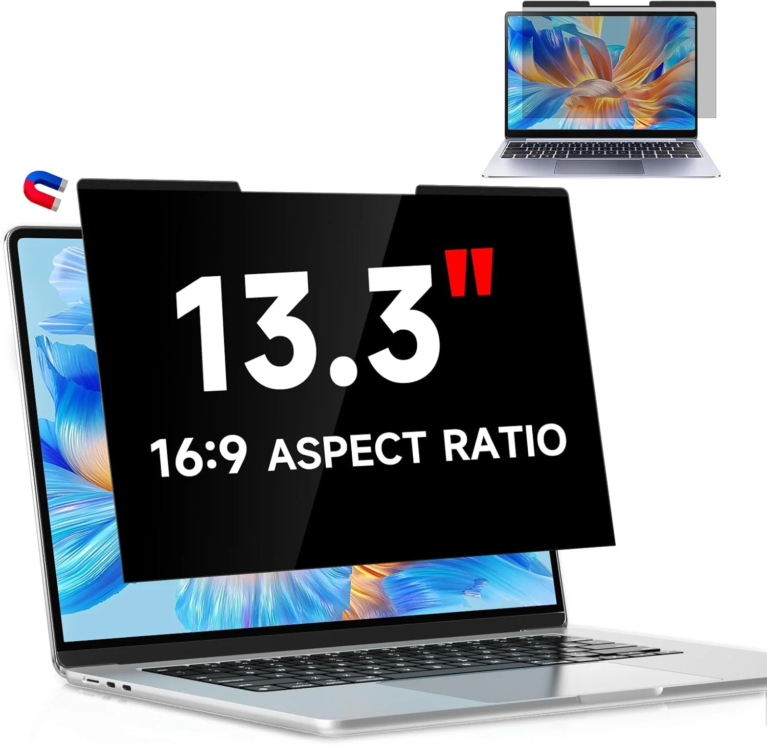 محافظ صفحه نمایش حریم خصوصی مغناطیسی لپ تاپ 13.3 اینچ نسبت تصویر 16:9، ضد نور آبی و ضد تابش نور برای لنوو، اچ پی، دل، ایسر، ایسوس، فیلتر حریم خصوصی جداشدنی 13 اینچی
