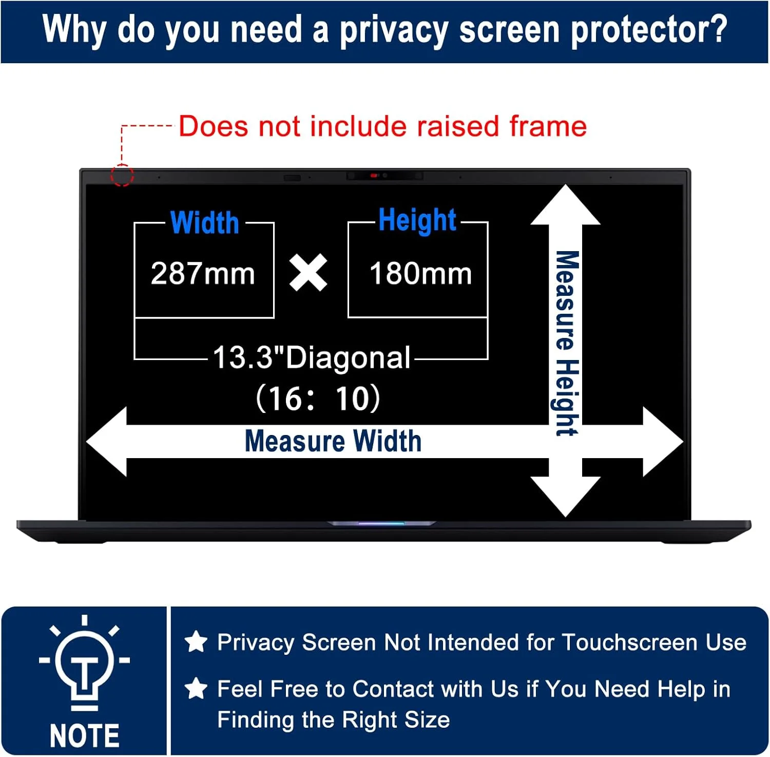 محافظ صفحه نمایش لپ تاپ 13.3 اینچ با نسبت تصویر 16:10، ضد نور آبی و ضد تابش نور، فیلتر حریم خصوصی جداشدنی 13.3 اینچ 16:10