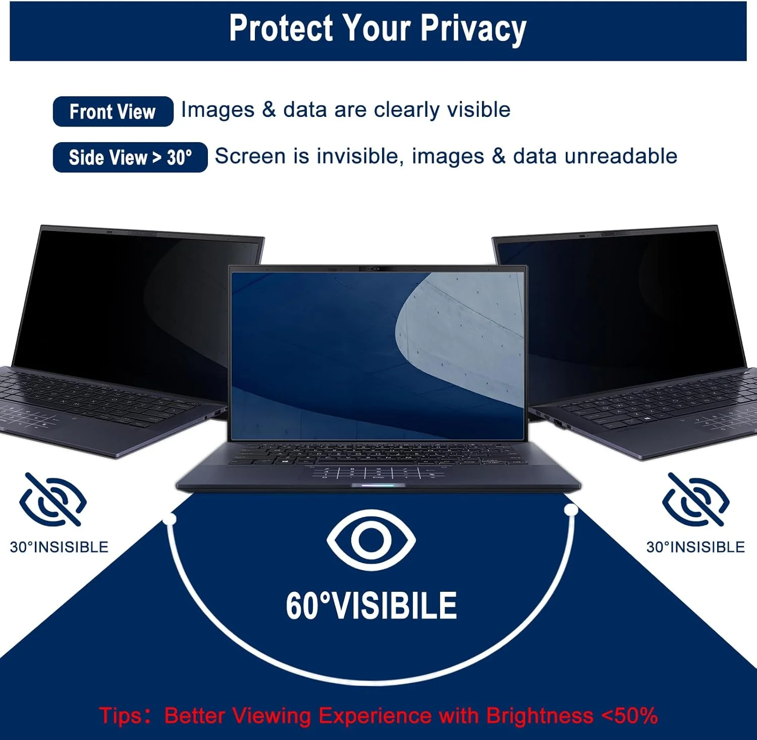 محافظ صفحه نمایش لپ تاپ 13.3 اینچ با نسبت تصویر 16:10، ضد نور آبی و ضد تابش نور، فیلتر حریم خصوصی جداشدنی 13.3 اینچ 16:10