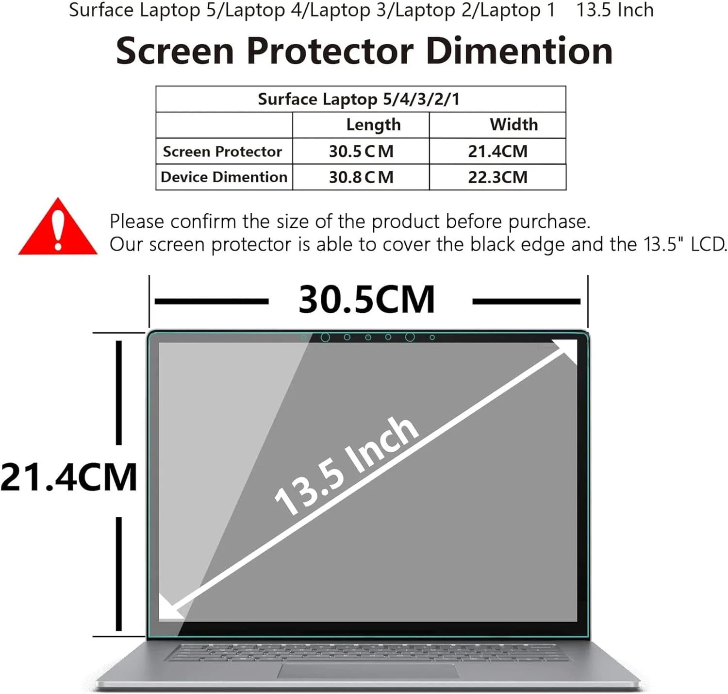 محافظ صفحه نمایش شیشه ای لپ تاپ Surface 5 13.5 اینچی Adeway، برش نور آبی، بدون حباب، محافظ صفحه نمایش برای Surface Laptop 6/5/4/3/2/1 (نسخه 2024)