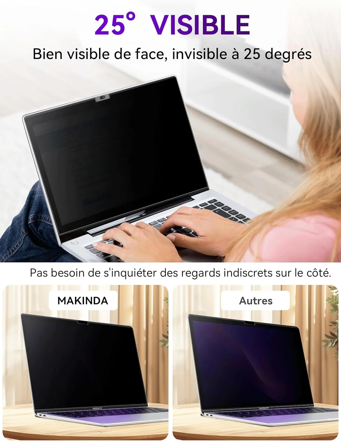 فیلتر حریم خصوصی مغناطیسی برای مک بوک ایر 15 اینچی (2023 – 2025, M2/M3/M4 A2941 A3114)، محافظ صفحه نمایش قابل جدا شدن ضد نور جاسوسی، فیلتر صفحه نمایش مک ایر 15 اینچی (38,1 سانتی متر) لپ تاپ