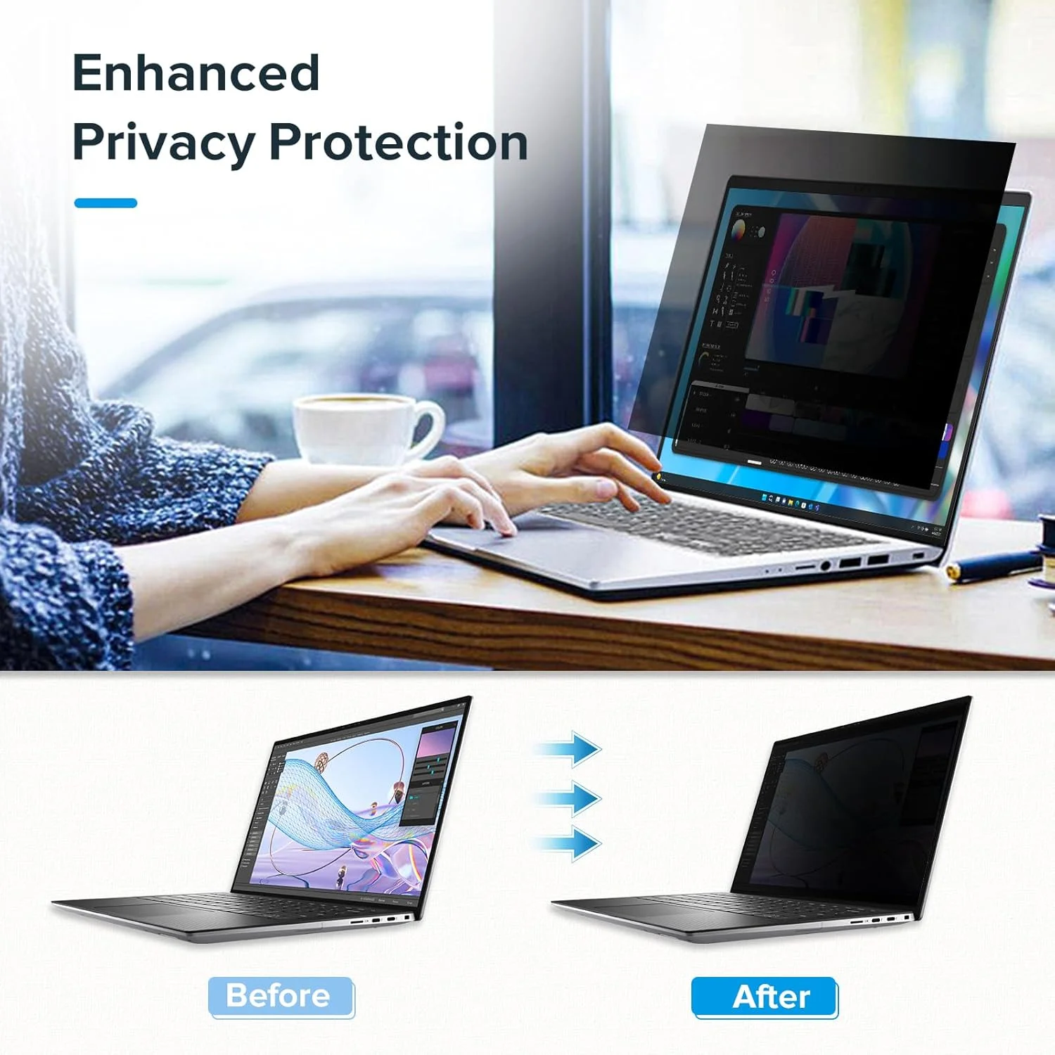 محافظ صفحه نمایش حریم خصوصی MOBDIK برای لپ تاپ 15.6 اینچی 16:9، فیلتر ضد جاسوسی، ضد تابش نور و فیلتر نور آبی