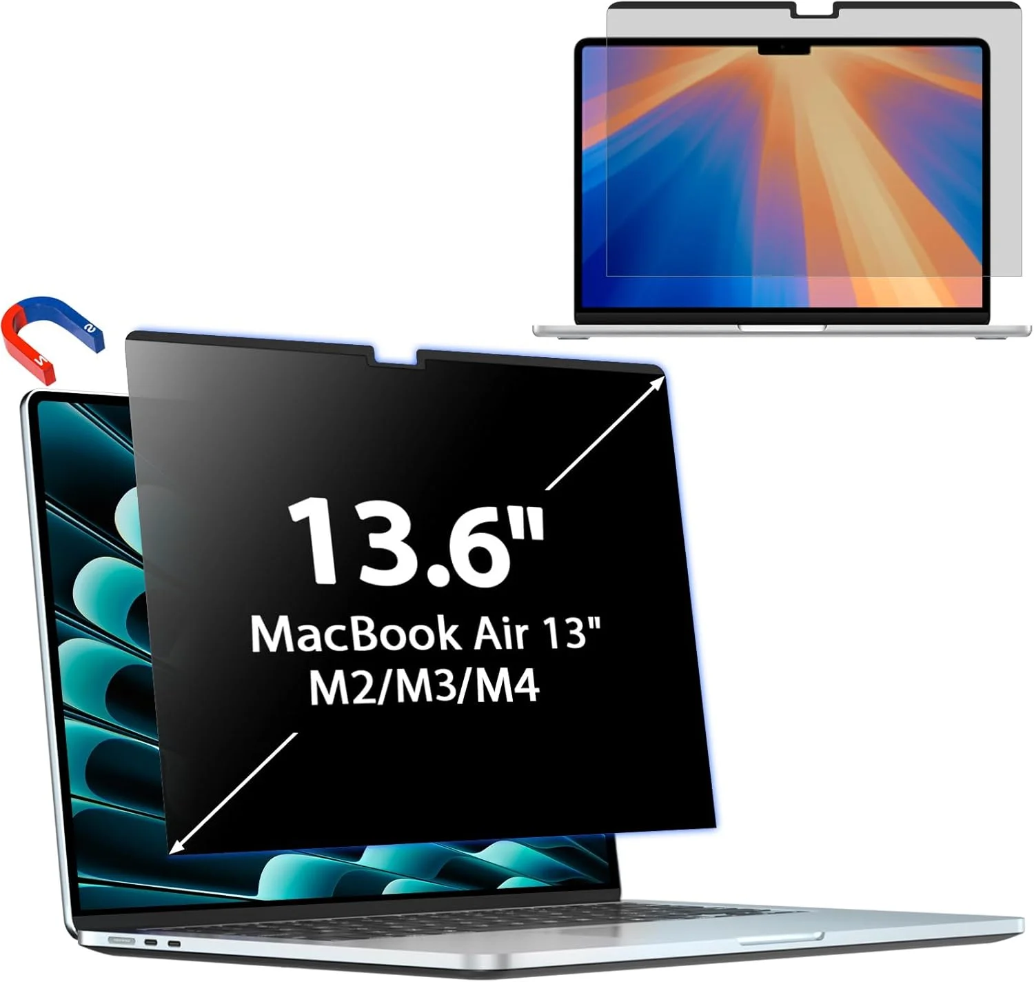 محافظ صفحه نمایش مغناطیسی PYS برای مک بوک ایر ۱۳ اینچی و ۱۳.۶ اینچی با تراشه M2 M3 M4، فیلتر حریم خصوصی با پوشش وب کم برای محافظت از حریم خصوصی شما
