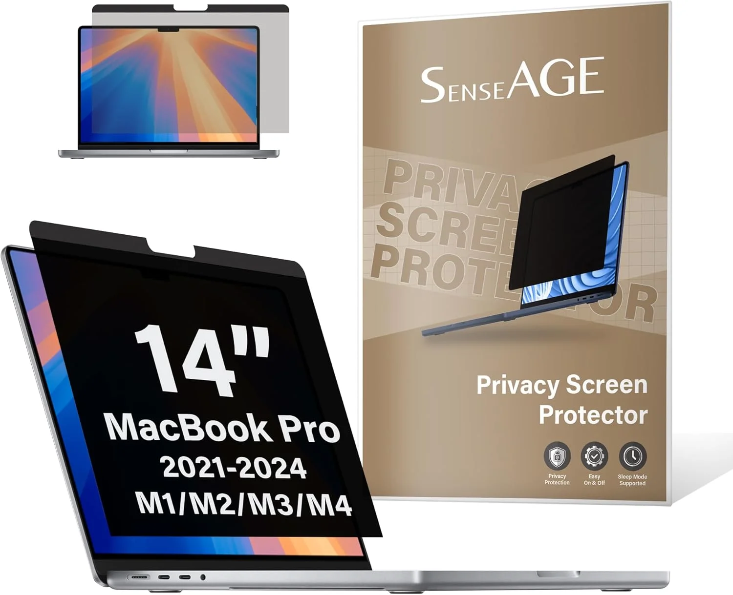 محافظ صفحه نمایش حریم خصوصی مغناطیسی SenseAGE برای مک بوک پرو 14 اینچ (2021-2024, M1, M2, M3, M4)، فیلتر ضد نور آبی، محافظ صفحه نمایش لپ تاپ برای مک بوک پرو 14"