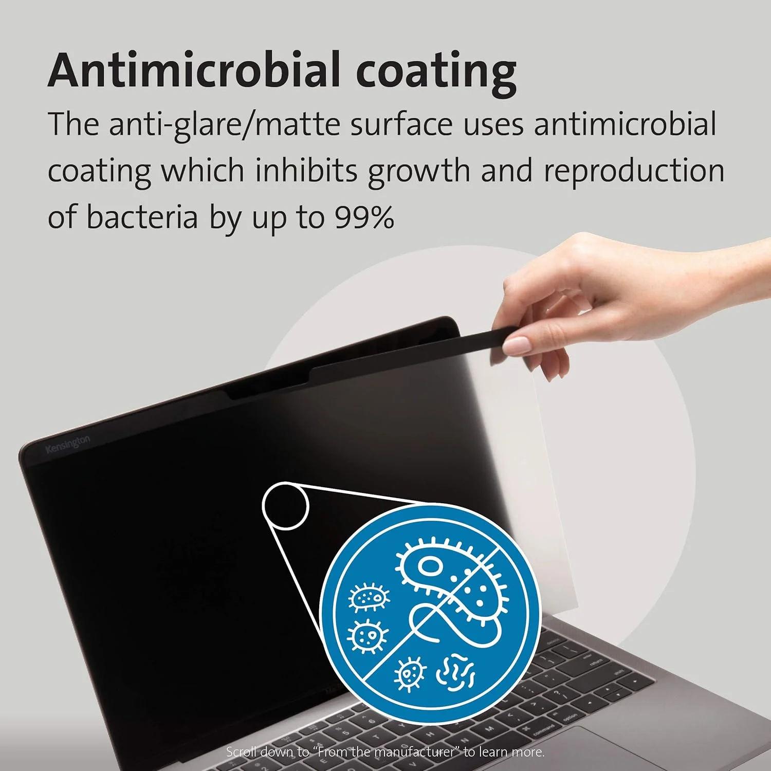 محافظ صفحه نمایش مغناطیسی حریم خصوصی Kensington MagPro™ Elite برای لپ‌تاپ Surface 15 اینچی، محافظ صفحه نمایش، محدوده دید محدود برای امنیت بیشتر داده‌ها، مناسب برای صفحه لمسی، دارای فیلتر نور آبی، K50362WW