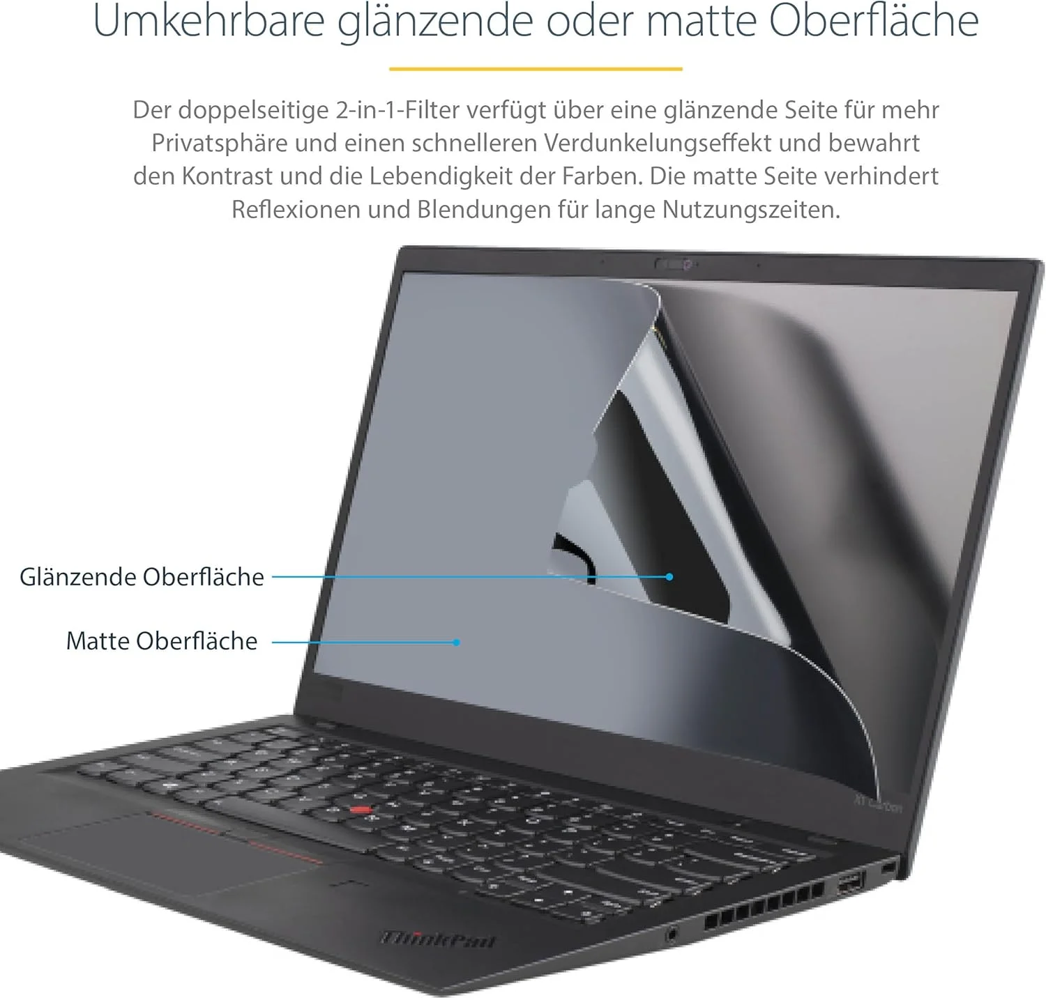 محافظ صفحه نمایش لپ تاپ 17.3 اینچی StarTech.com با نسبت تصویر 16:9، ضد تابش نور/محافظ حریم خصوصی با فیلتر نور آبی 51%، فیلتر حریم خصوصی لپ تاپ با زاویه دید +/- 30 درجه، مات/براق (173L-PRIVACY-SCREEN)