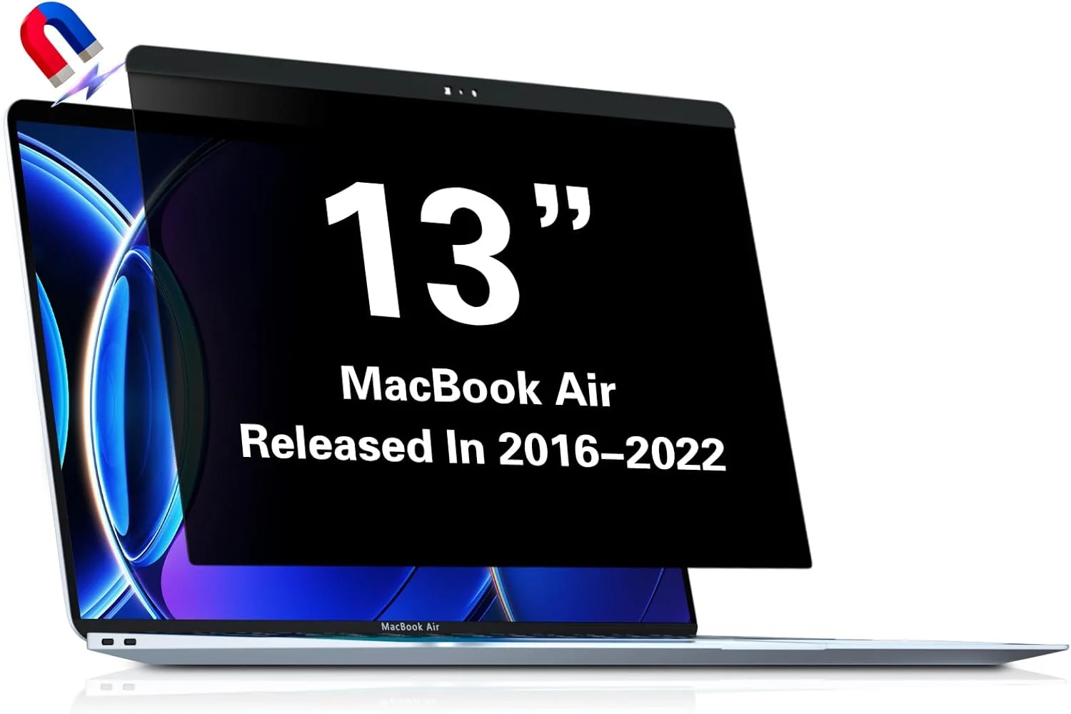 محافظ حریم خصوصی برای مک بوک ایر ۱۳ اینچ (۲۰۱۸-۲۰۲۱، M1) و مک بوک پرو ۱۳ اینچ (۲۰۱۶-۲۰۲۲، M1، M2)، محافظ ضد جاسوسی مشکی قابل جابجایی MagicSuction™، فیلتر نور آبی و ضد انعکاس برای لپ تاپ مک