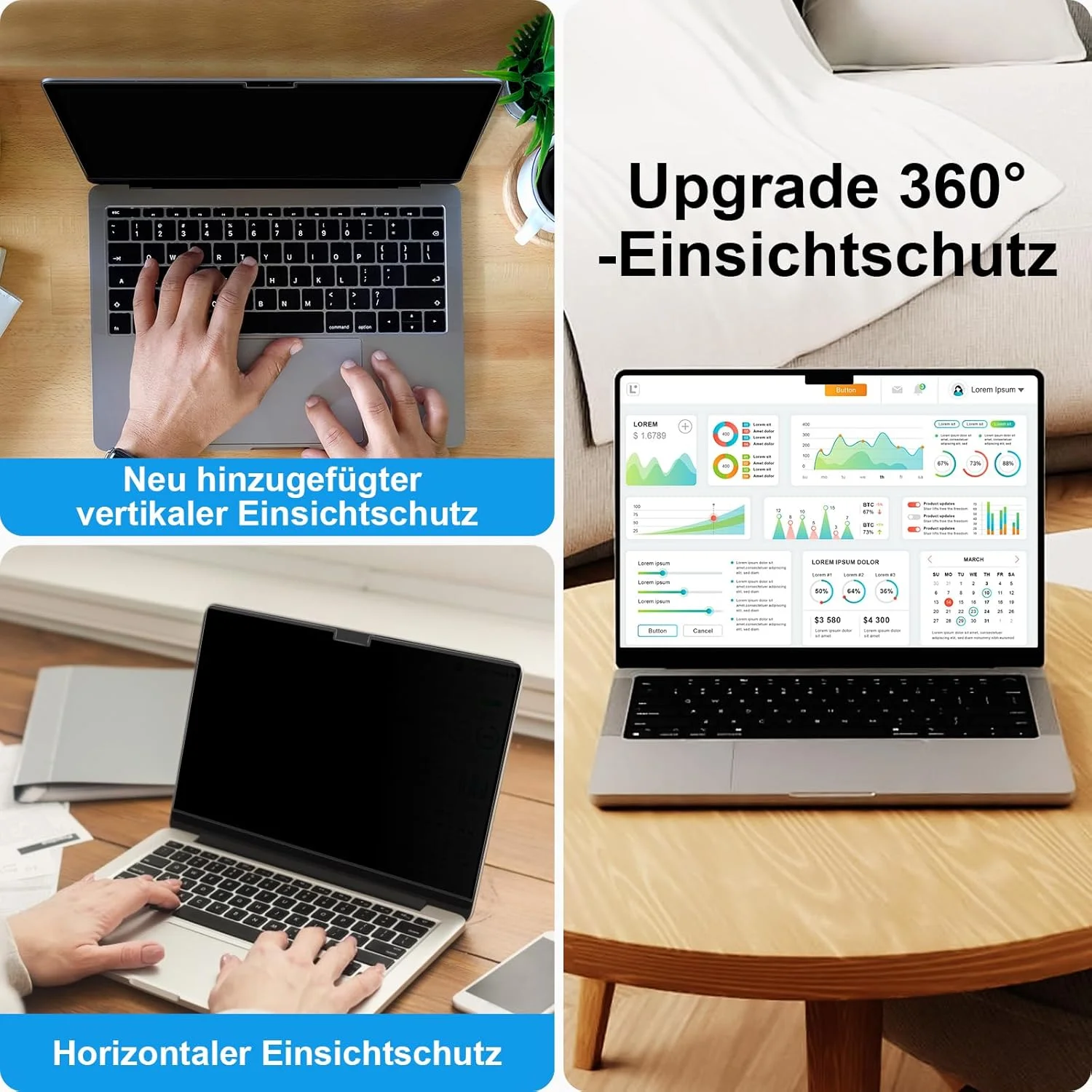 محافظ صفحه نمایش حریم خصوصی مغناطیسی 360 درجه برای مک بوک پرو 14 اینچ (2025-2021، M5 M4 M3 M2 M1)، ضد نور آبی 14.2 اینچ، محافظ صفحه نمایش قابل جابجایی 4 طرفه