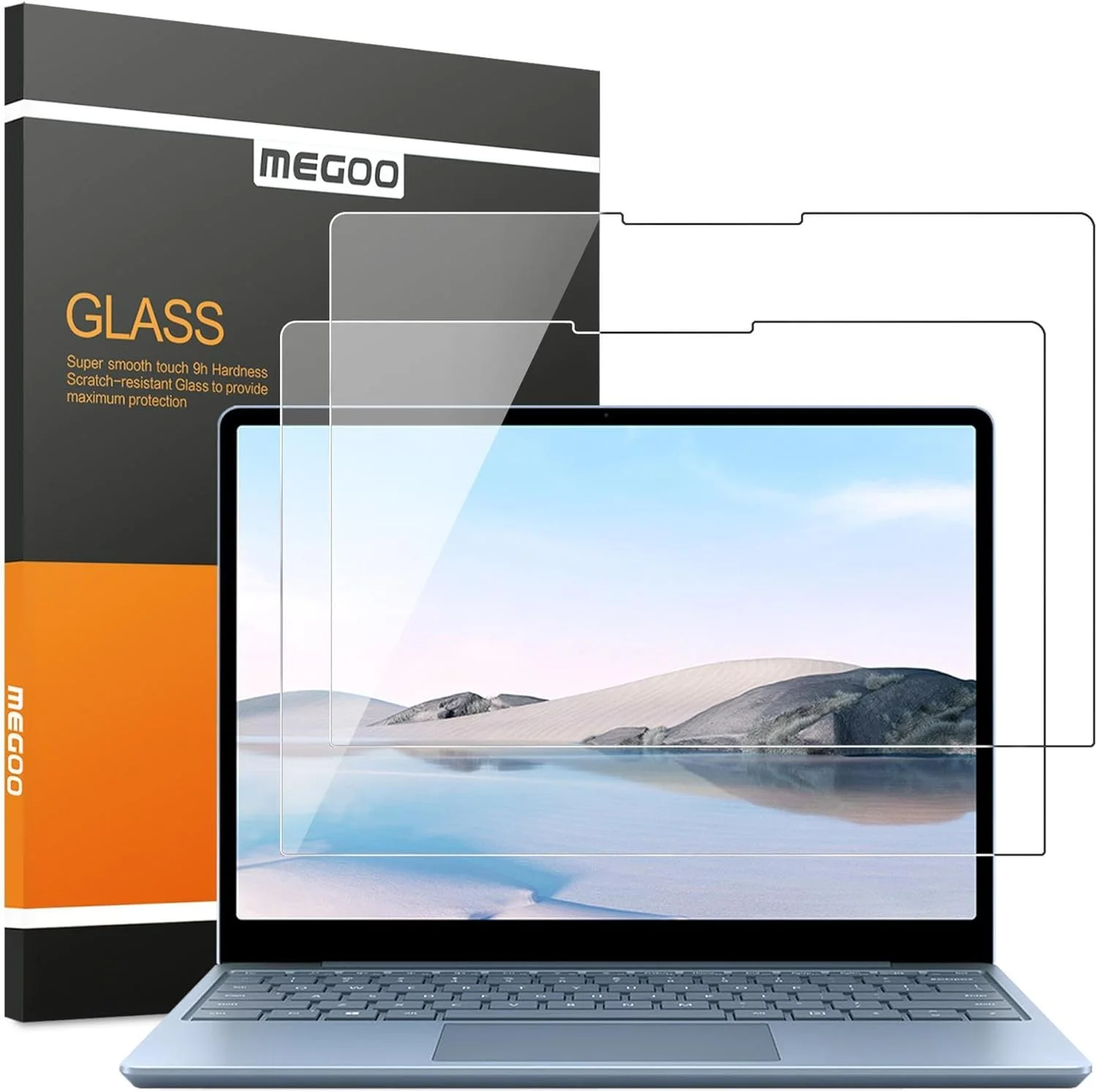 محافظ صفحه نمایش شیشه ای [بسته 2 عددی] MEGOO برای سرفیس لپ تاپ Go 3/2/1 12.4 اینچی، سختی 9H / واکنش پذیری بالا / حداکثر پوشش محافظتی (نسخه 2023)