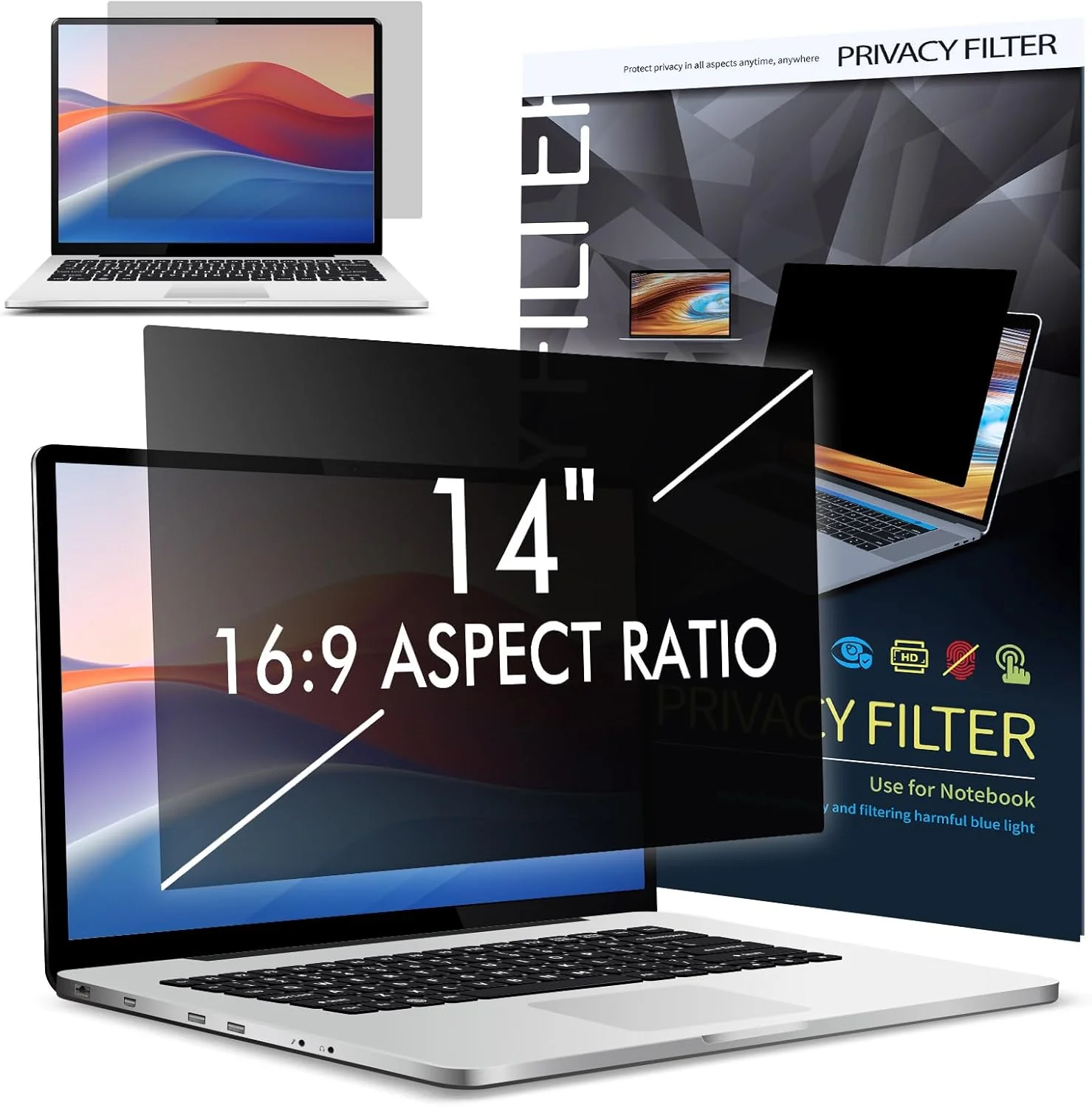محافظ صفحه نمایش حریم خصوصی LAMA برای لپ تاپ 14 اینچی، فیلتر حریم خصوصی قابل جابجایی، محافظ صفحه نمایش، ضد اشعه ماوراء بنفش/ضد نور آبی/ضد تابش/محافظ چشم (16:9)