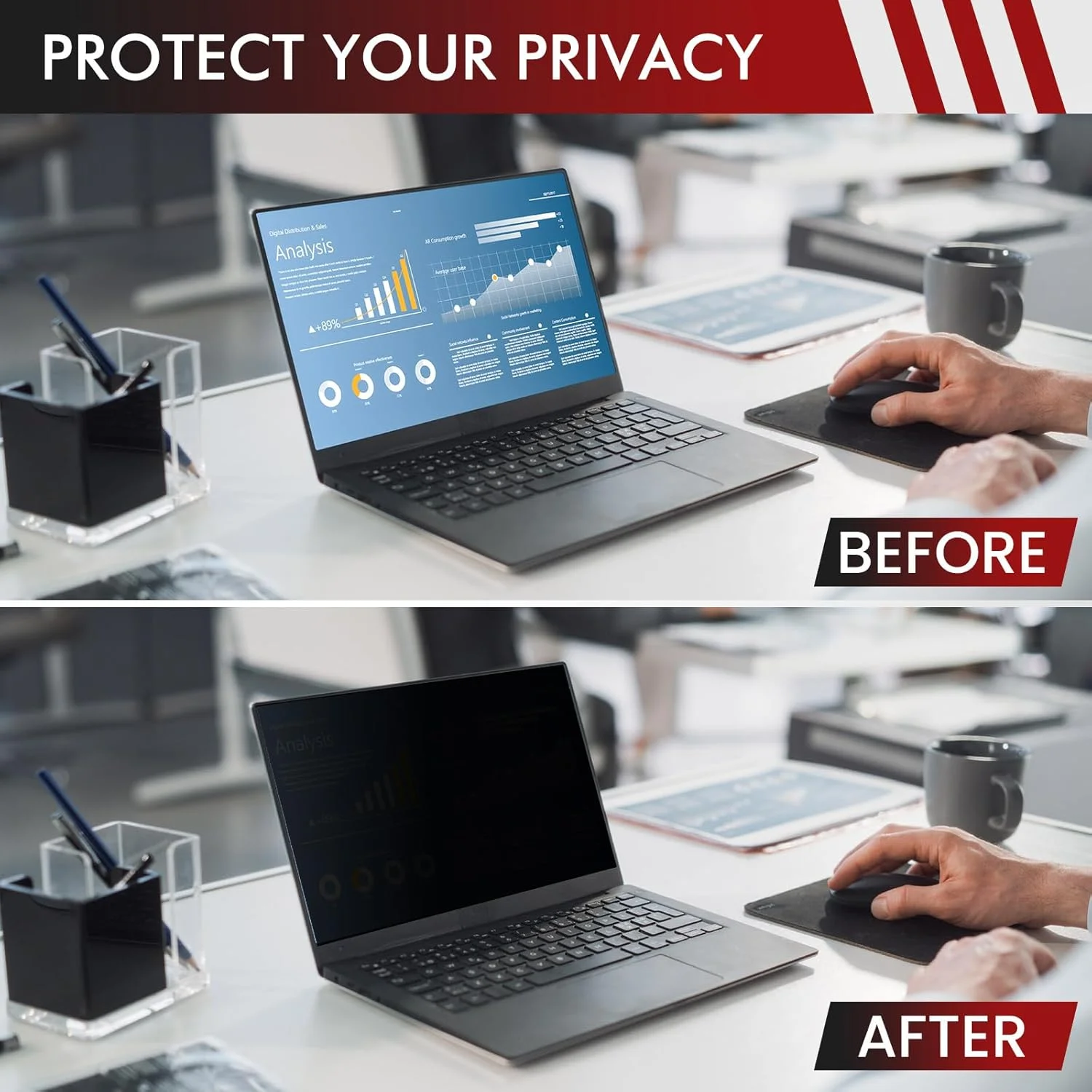 محافظ صفحه نمایش حریم خصوصی LAMA برای لپ تاپ 14 اینچی، فیلتر حریم خصوصی قابل جابجایی، محافظ صفحه نمایش، ضد اشعه ماوراء بنفش/ضد نور آبی/ضد تابش/محافظ چشم (16:9)