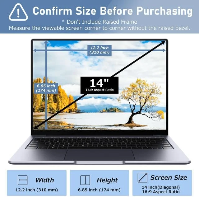 محافظ صفحه نمایش حریم خصوصی لاما 14 اینچ نسبت تصویر 16:9 برای لپ تاپ، محافظ صفحه نمایش قابل جابجایی، فیلتر حریم خصوصی با نور آبی و ضد تابش (14 اینچ، 16:9)