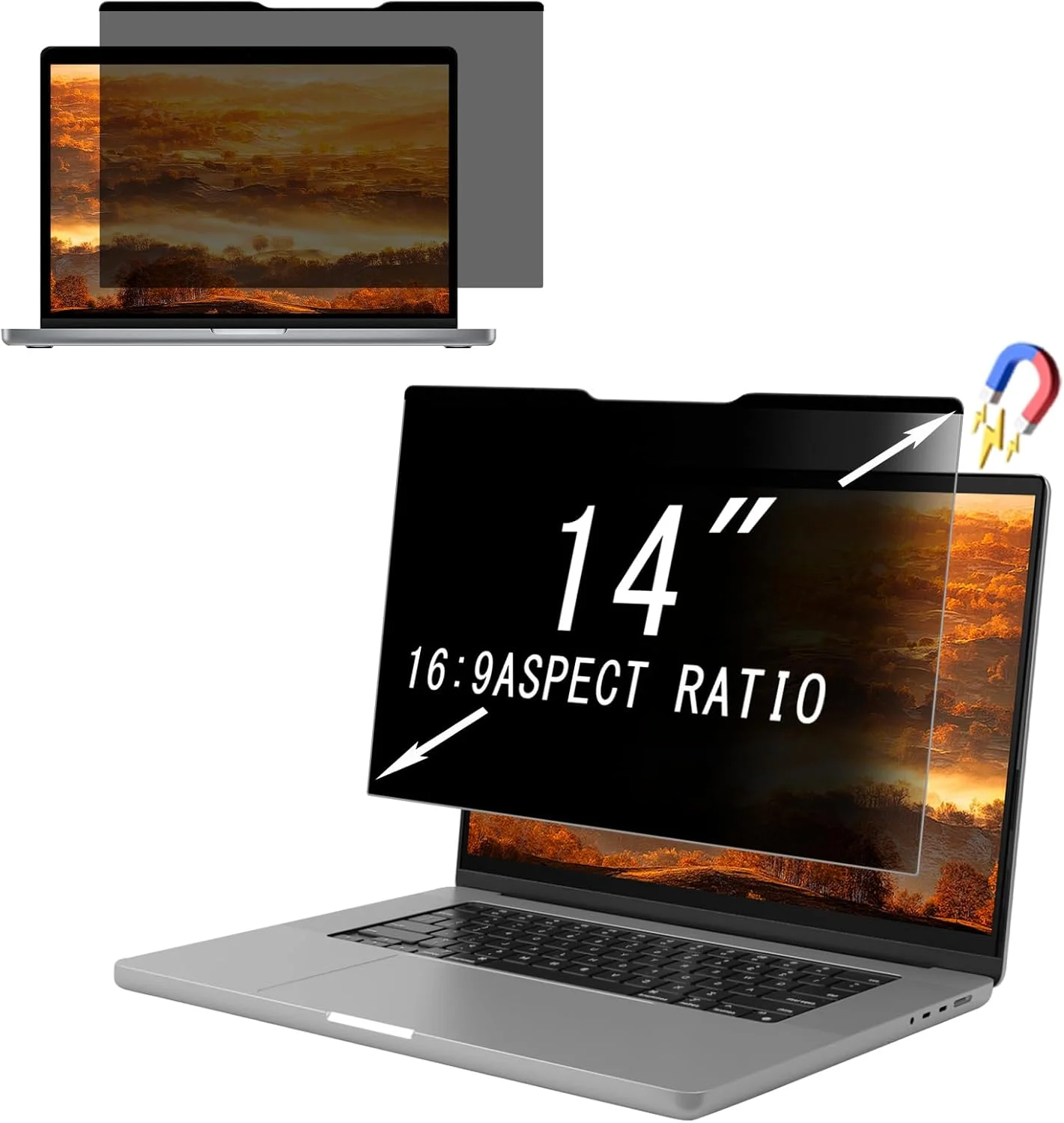 محافظ صفحه نمایش مغناطیسی لپ تاپ برای 14 اینچ 16:9، ضد تابش نور، ضد نور آبی، محافظ صفحه نمایش لپ تاپ سازگار با 14" 16:9