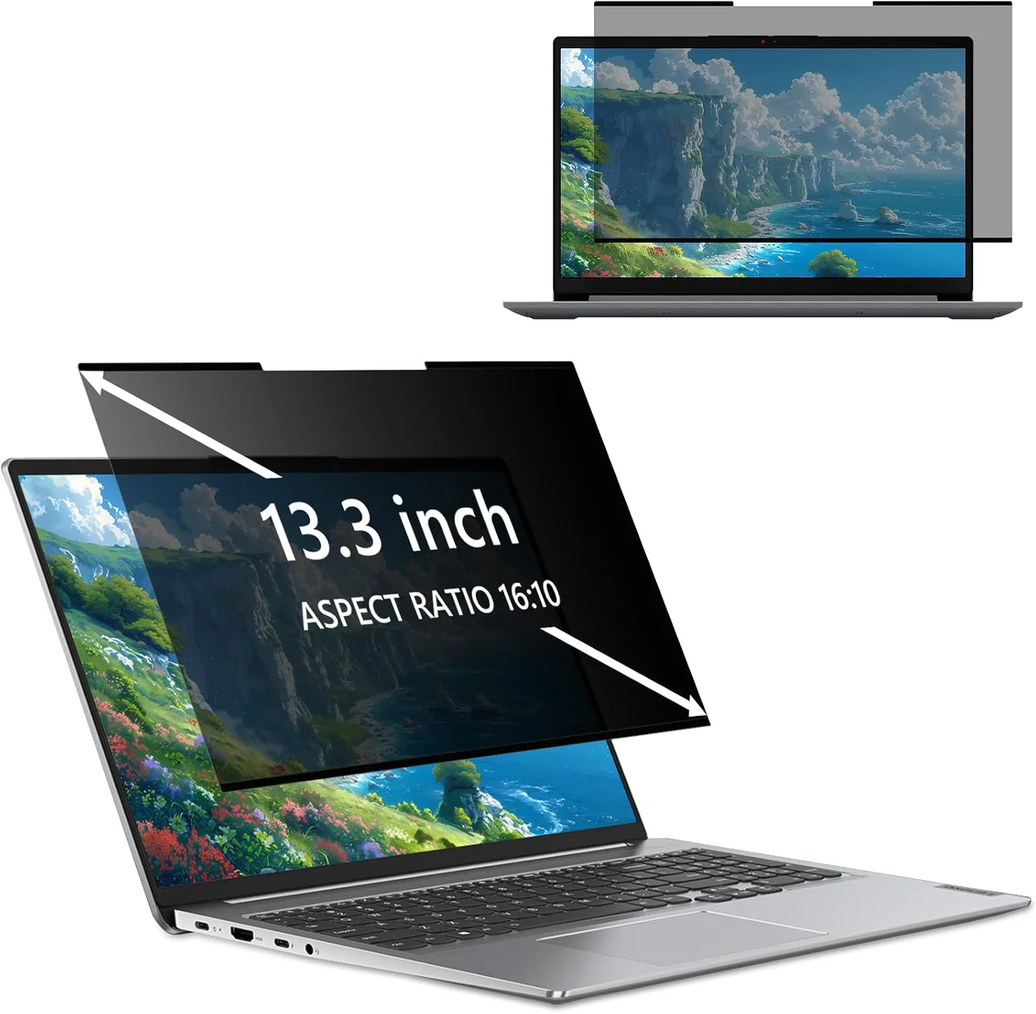 محافظ صفحه نمایش حریم خصوصی KiimLaa برای لپ تاپ 13.3 اینچی، ضد نور آبی و ضد تابش نور، فناوری نانو چسبی، محافظ صفحه نمایش قابل جابجایی برای 13.3" 16:10