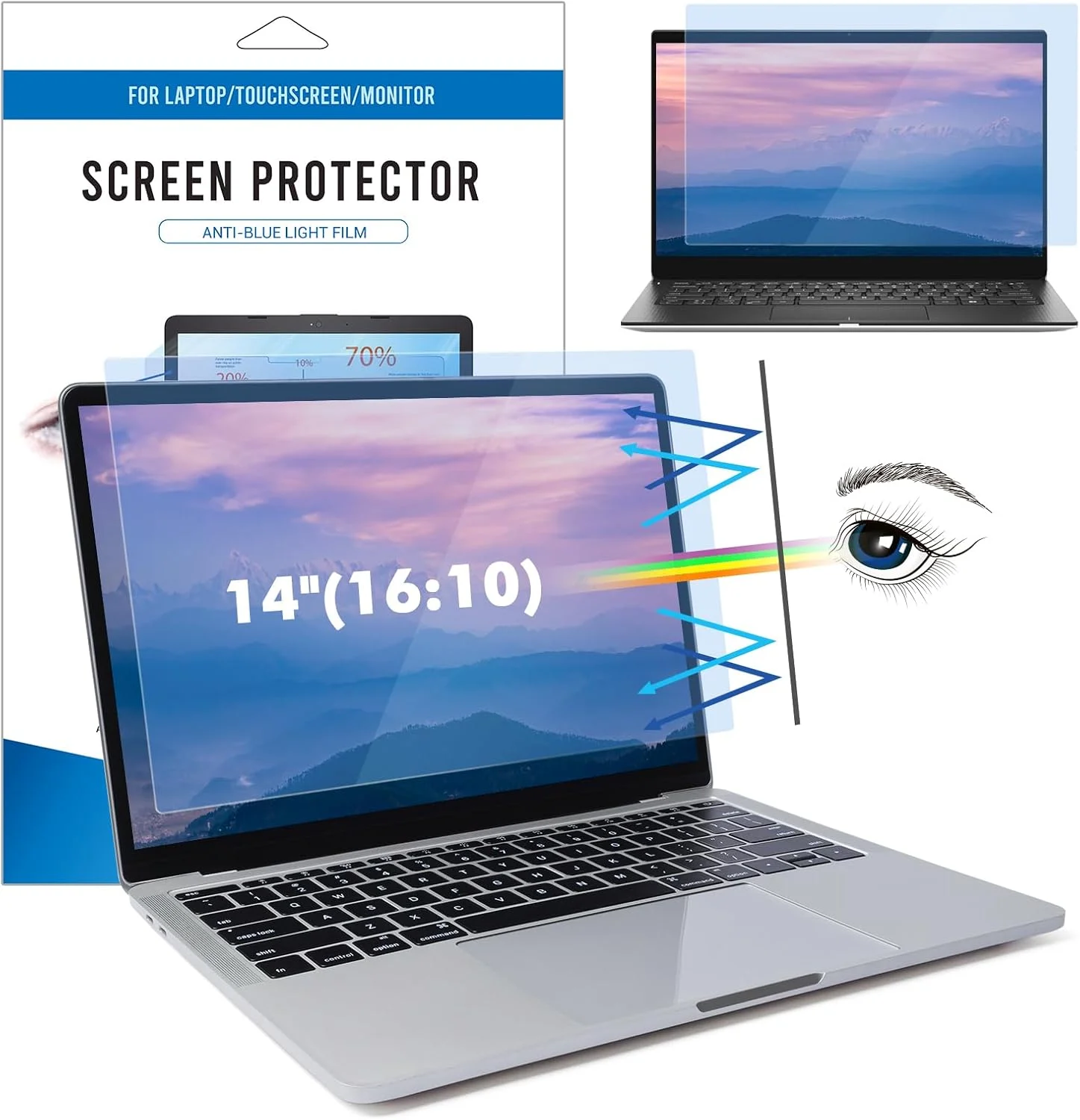 محافظ صفحه نمایش ضد نور آبی لاما برای لپ تاپ 14 اینچی، محافظ صفحه نمایش مسدود کننده نور آبی، محافظ ضد اشعه ماوراء بنفش/ضد تابش/محافظ چشم، فیلتر صفحه نمایش جهانی 16:10 (301 x 188 میلی متر)