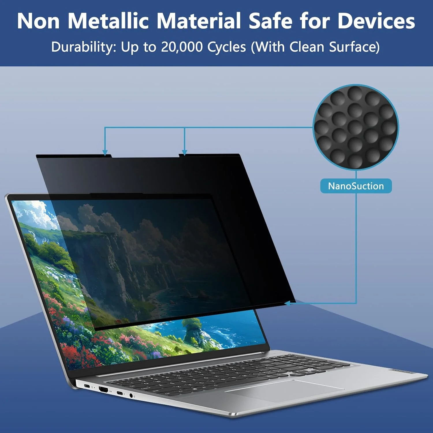 محافظ صفحه نمایش حریم خصوصی KiimLaa برای لپ تاپ 13.3 اینچی، ضد نور آبی و ضد تابش نور، فناوری نانو چسبی، محافظ صفحه نمایش قابل جابجایی برای 13.3" 16:10