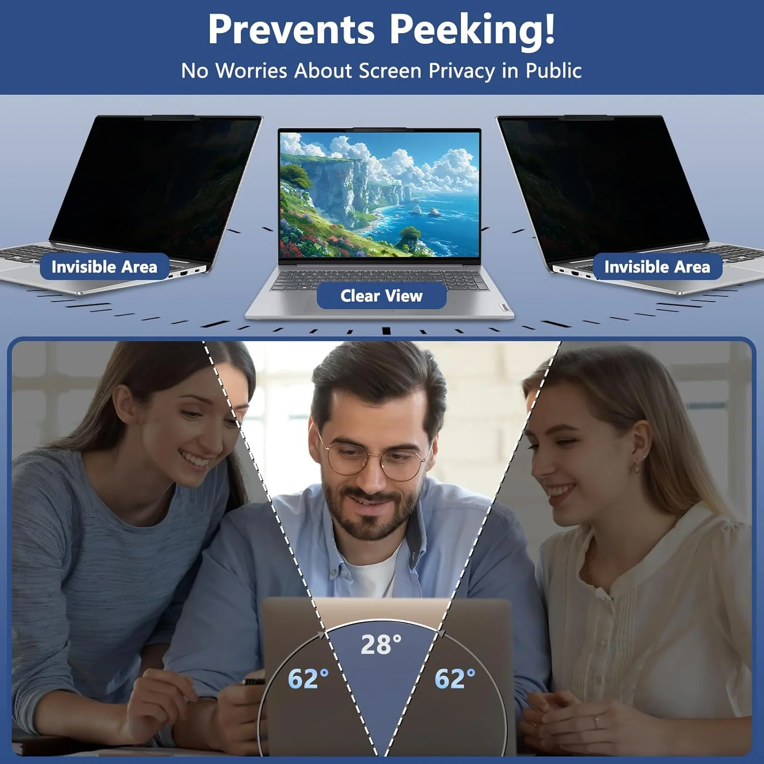 محافظ صفحه نمایش حریم خصوصی KiimLaa برای لپ تاپ 13.3 اینچی، ضد نور آبی و ضد تابش نور، فناوری نانو چسبی، محافظ صفحه نمایش قابل جابجایی برای 13.3" 16:10