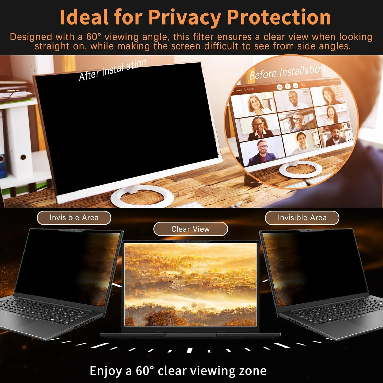 محافظ صفحه نمایش مغناطیسی لپ تاپ برای 14 اینچ 16:9، ضد تابش نور، ضد نور آبی، محافظ صفحه نمایش لپ تاپ سازگار با 14" 16:9