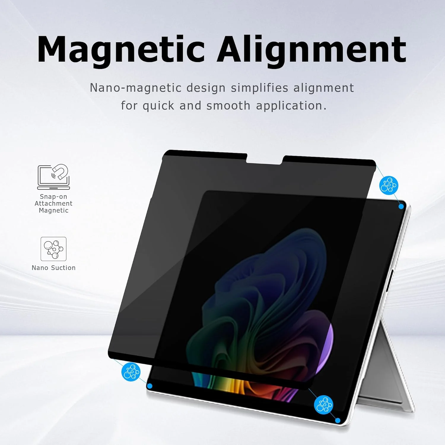 محافظ صفحه نمایش حریم خصوصی MEGOO برای سرفیس لپ تاپ استودیو 2/1 14.4 اینچی، ضد تابش نور، مسدود کننده نور آبی و UV، فناوری نانو مغناطیسی، طراحی جداشدنی