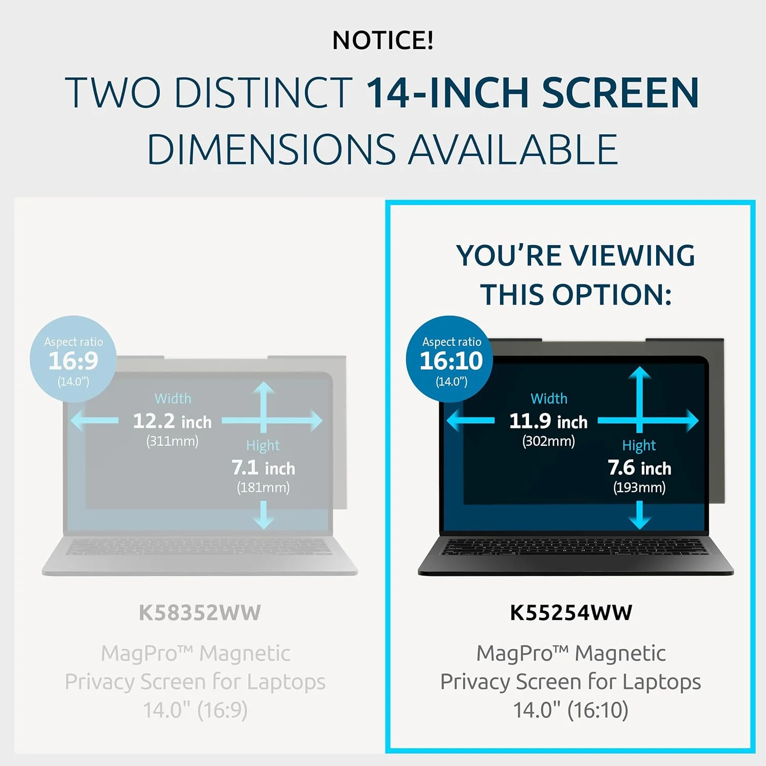 محافظ حریم خصوصی مغناطیسی MagPro™ Kensington برای لپ‌تاپ‌های ۱۴ اینچی، ۱۶:۱۰، محافظ صفحه نمایش مغناطیسی، محدوده دید محدود برای امنیت بیشتر داده‌ها، سازگار با GDPR، دارای فیلتر نور آبی، K55254WW