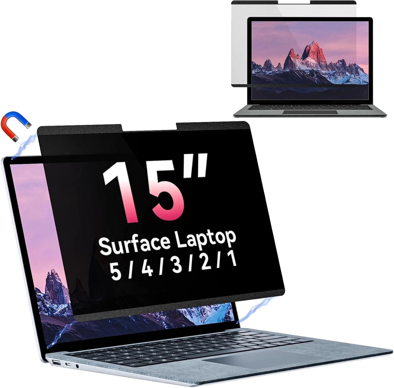محافظ حریم خصوصی مغناطیسی برای لپ تاپ 15 اینچی مایکروسافت سرفیس 6/5/4/3/2/1، صفحه نمایش حریم خصوصی لپ تاپ ضد تابش نور آبی قابل جابجایی، محافظ خصوصی امنیتی مشکی