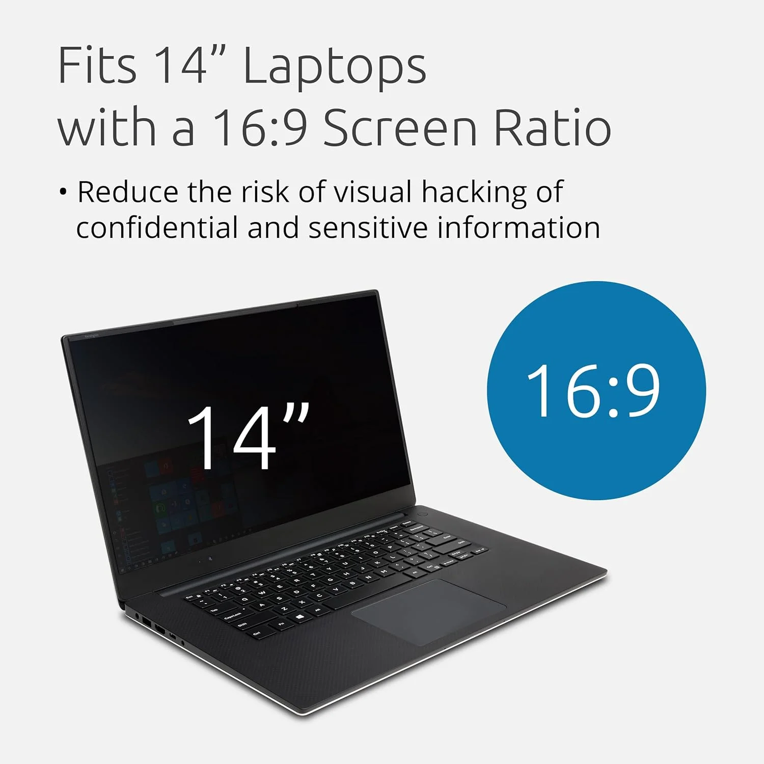 محافظ صفحه نمایش لپ تاپ Kensington، فیلم محافظ قابل جابجایی برای لپ تاپ/تبلت های 14 اینچی 16:9، پوشش ضد تابش، قابل استفاده در هر دو طرف، فیلتر نور آبی برای جلوگیری از خستگی چشم (628333)