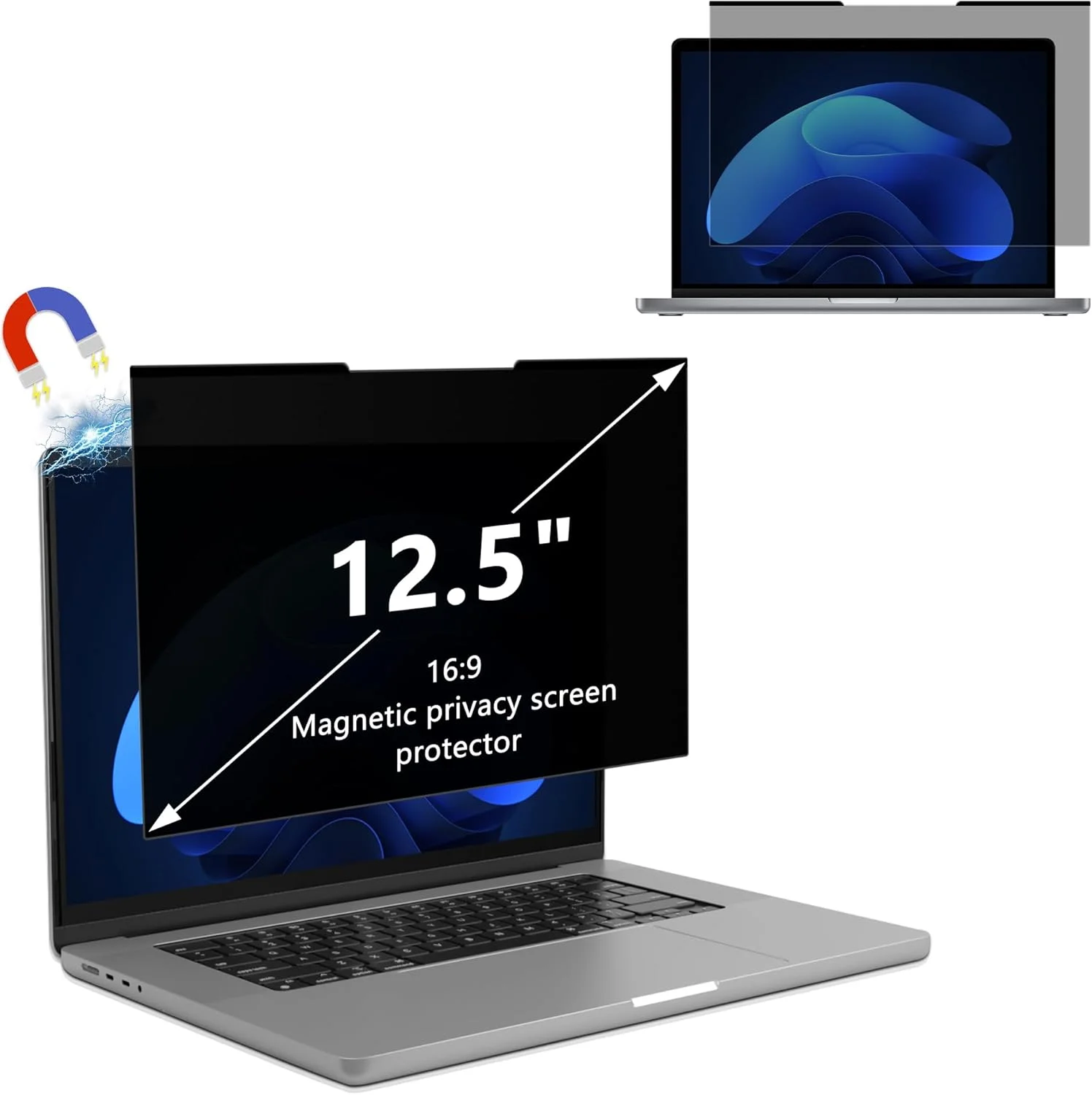 محافظ صفحه نمایش مغناطیسی لپ تاپ 12.5 اینچی 16:9، ضد نور آبی، ضد تابش، ضد خش، قابل استفاده از دو طرف، محافظ صفحه نمایش لپ تاپ قابل جدا شدن (12.5 اینچ 16:9 - 283 x 166 میلی متر)