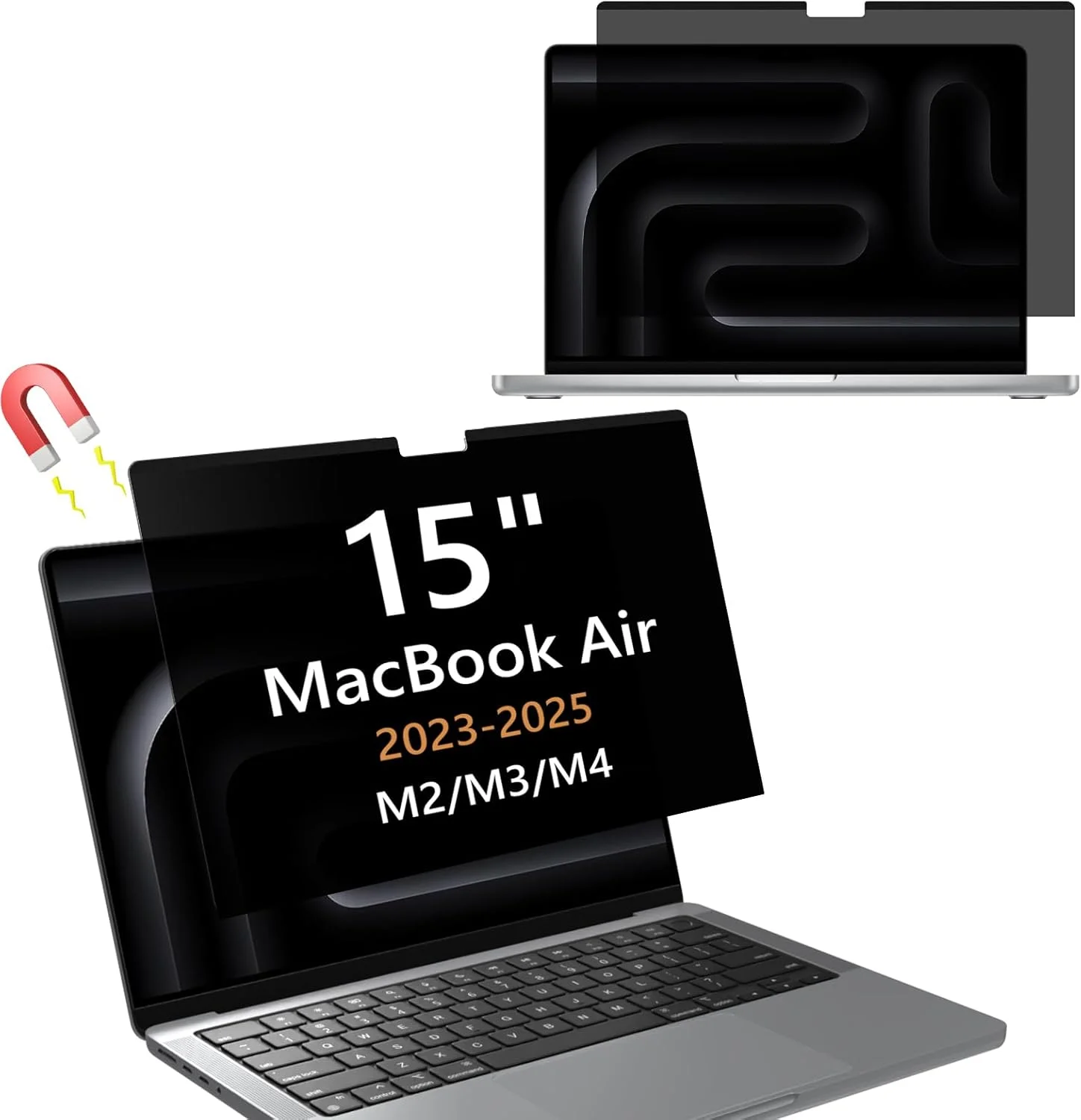 محافظ حریم خصوصی مغناطیسی برای مک بوک ایر 15 اینچ 2023-2025 (تراشه M4/M3/M2)، ضد اثر انگشت، محافظ صفحه نمایش PET، ضد نور آبی قابل جابجایی