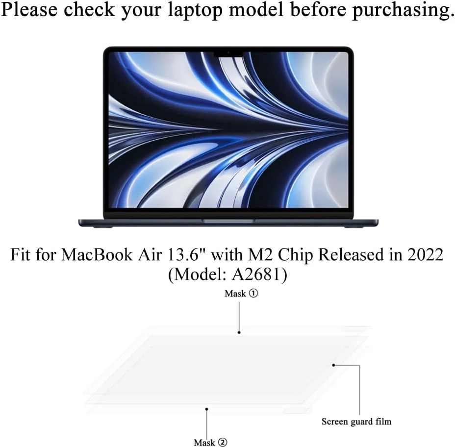 [2 عدد] محافظ صفحه نمایش شفاف HD برای مک بوک ایر 13.6 اینچی با تراشه M2 (مدل: A2681) عرضه شده در سال 2022 (13.6 اینچ)