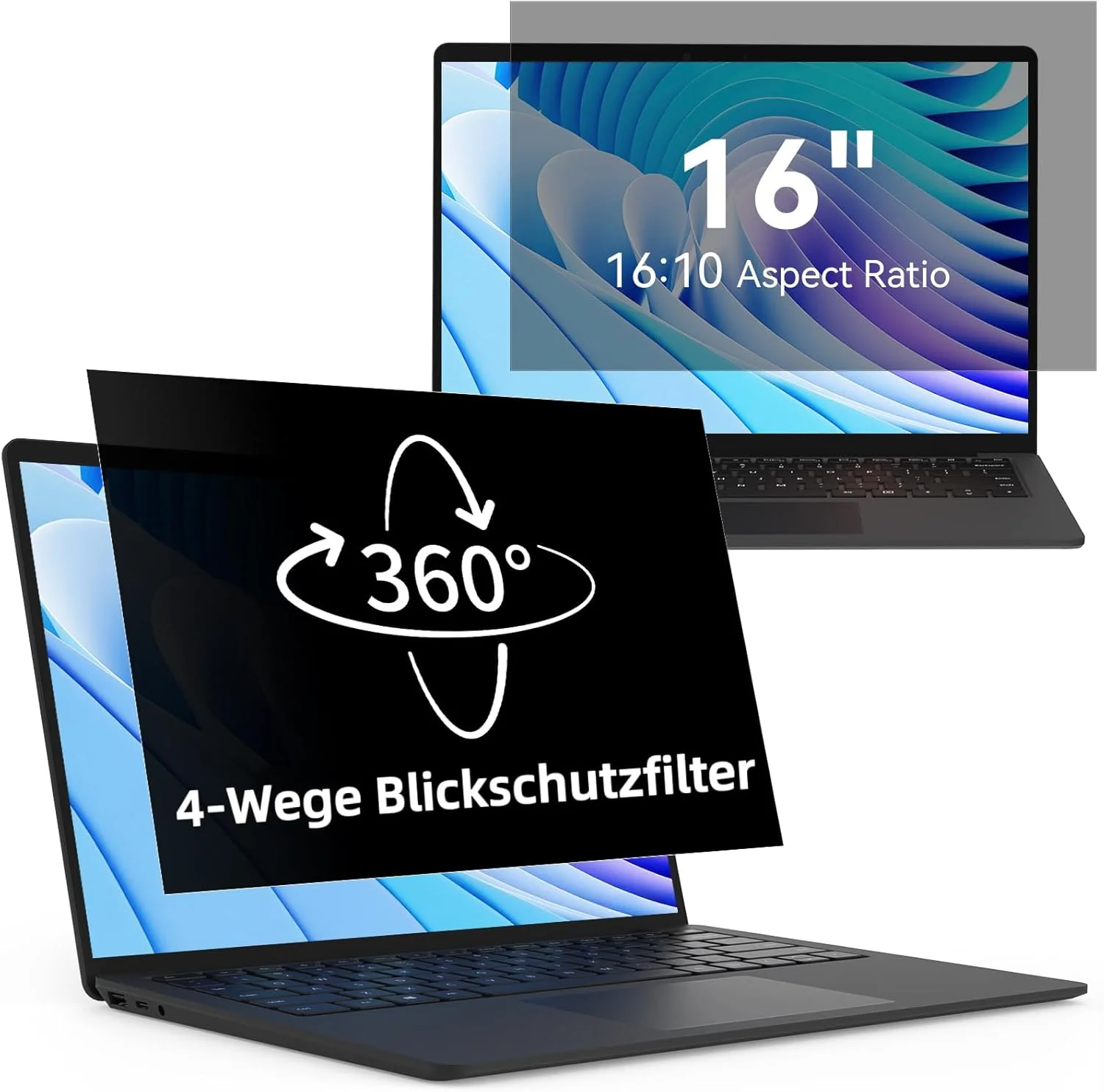 محافظ صفحه نمایش 360 درجه لپ تاپ 16 اینچ، ضد نور آبی و ضد تابش، نسبت تصویر 16:10، محافظ صفحه نمایش 4 طرفه برای لنوو/اچ پی/دل/ایسر/سامسونگ/ایسوس/توشیبا