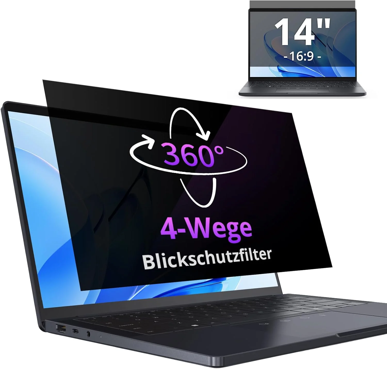 محافظ صفحه نمایش حریم خصوصی 360 درجه IPROKKO برای لپ تاپ 14 اینچ، نسبت تصویر 16:9، ضد نور آبی و ضد تابش نور، فیلتر محافظ صفحه نمایش حریم خصوصی برای لپ تاپ های 14 اینچی اچ پی/دل/ایسر/لنوو/تینک پد/ایسوس