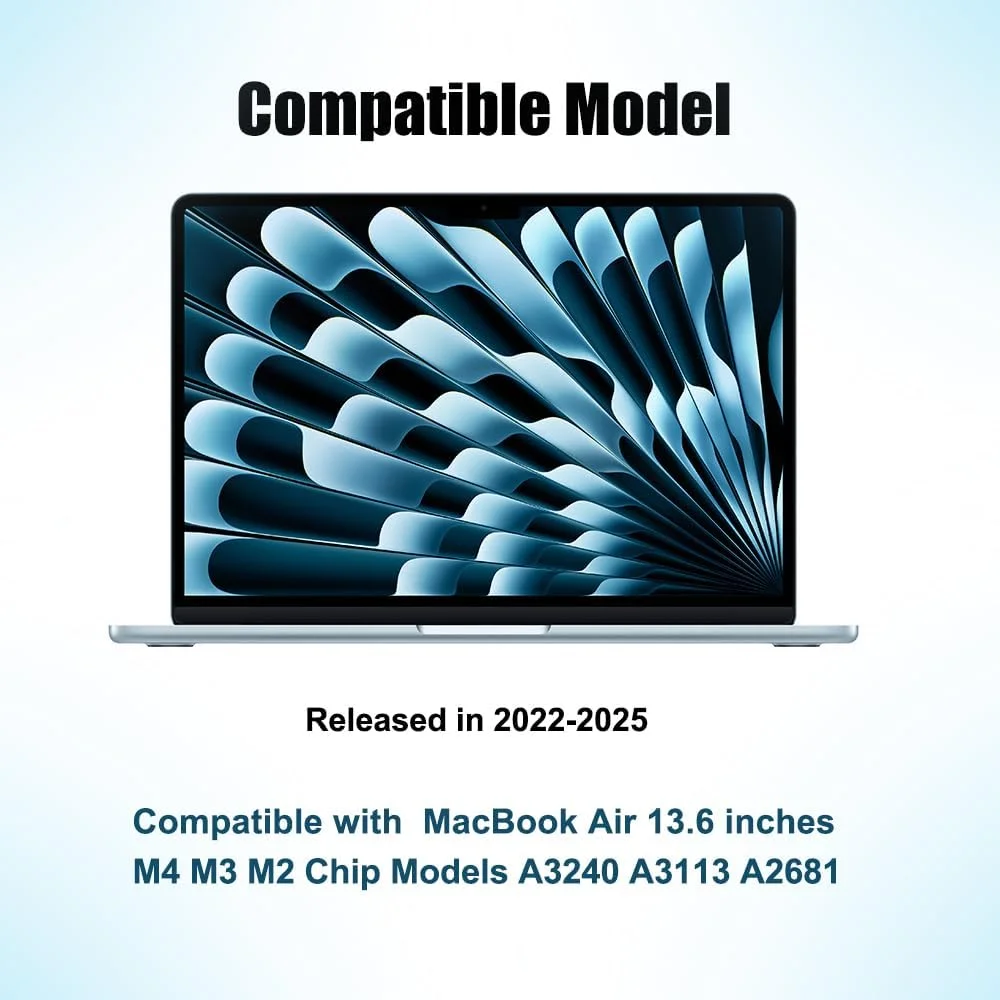 محافظ صفحه نمایش شیشه ای حرارت دیده برای مک بوک ایر ۱۳.۶ اینچی مدل های ۲۰۲۲-۲۰۲۵ تراشه M4 M3 M2 A3240 A3113 A2681، سختی 9H، محافظ صفحه نمایش شفاف ضد خش، لوازم جانبی محافظ لپ تاپ