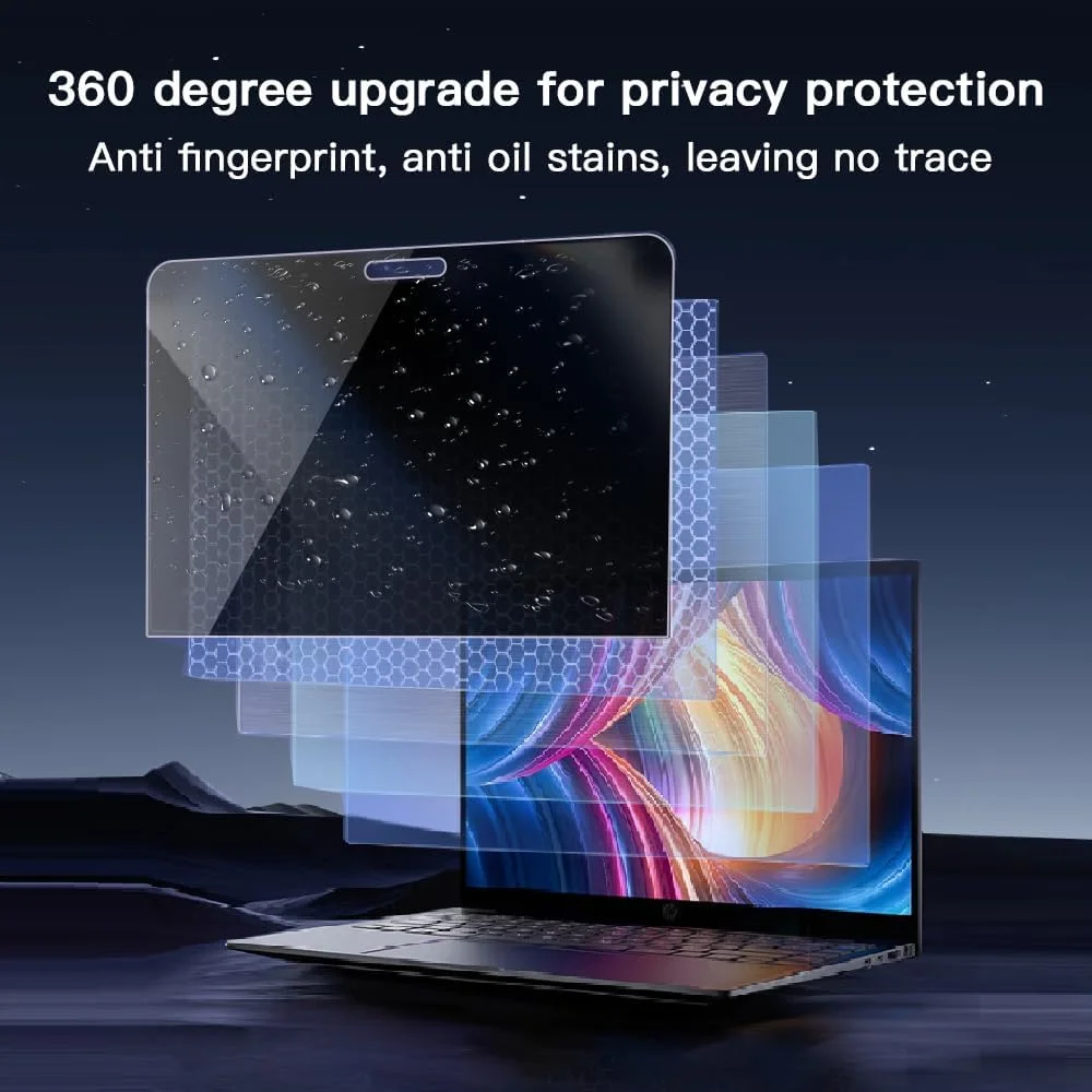 محافظ حریم خصوصی 360 درجه خودچسب برای مک بوک ایر 13.6/13 اینچ (2022-2025, M2, M3, M4)، محافظ صفحه نمایش 4 طرفه، وضوح HD، ضد نور آبی، ضد تابش نور، ضد اثر انگشت