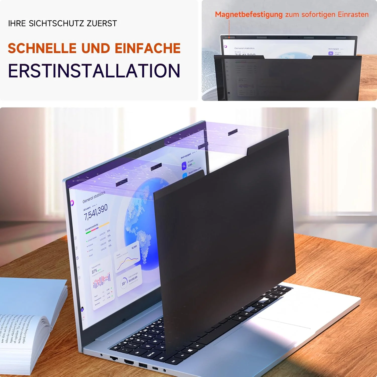 محافظ صفحه نمایش مغناطیسی Mamol برای مک بوک و سرفیس (محافظ صفحه نمایش برای مک بوک، لپ تاپ 16 اینچ 16:10)