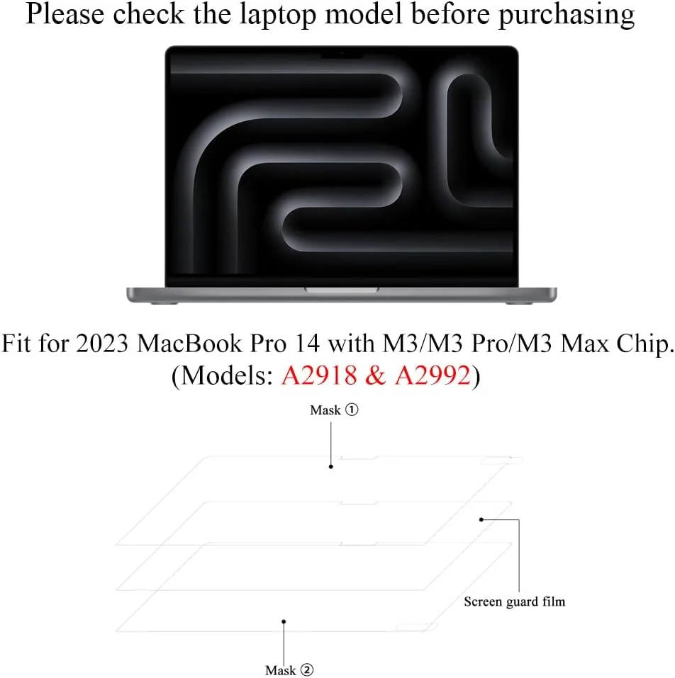 دو عدد محافظ صفحه نمایش مات ضد تابش نور برای مک بوک پرو ۱۴ اینچی مدل های ۲۰۲۵ و ۲۰۲۳ (تراشه های M5/M3/M3 Pro/Max) A3434 و A2918 و A2992، ضد انعکاس و ضد خش با سختی 5H، لوازم جانبی محافظ لپ تاپ