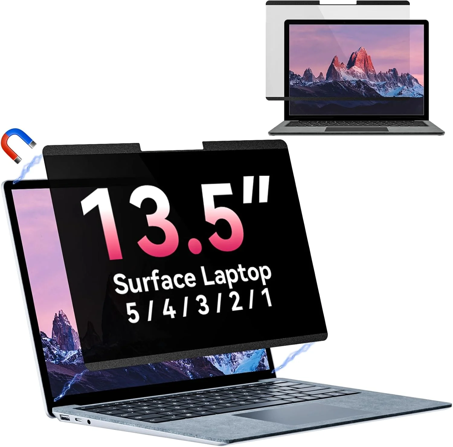 محافظ صفحه نمایش مغناطیسی برای لپ تاپ 13.5 اینچی مایکروسافت سرفیس 6/5/4/3/2/1، محافظ حریم خصوصی لپ تاپ ضد تابش نور آبی قابل جدا شدن، محافظ خصوصی امنیتی مشکی