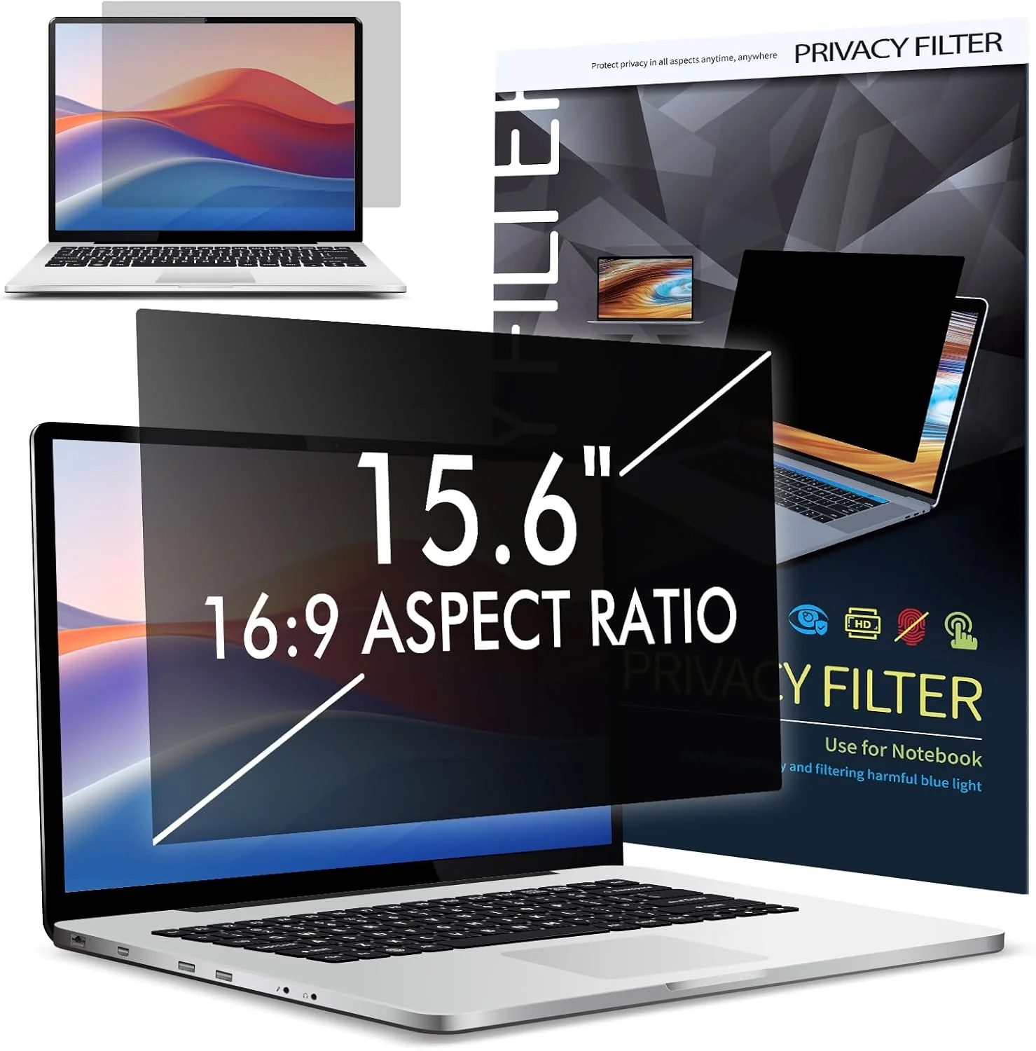 محافظ صفحه نمایش حریم خصوصی لپ تاپ 15.6 اینچی LAMA، فیلتر حریم خصوصی قابل جابجایی، محافظ صفحه نمایش، فیلتر حریم خصوصی، ضد اشعه ماوراء بنفش/ضد نور آبی/ضد تابش نور/محافظ چشم (16:9)