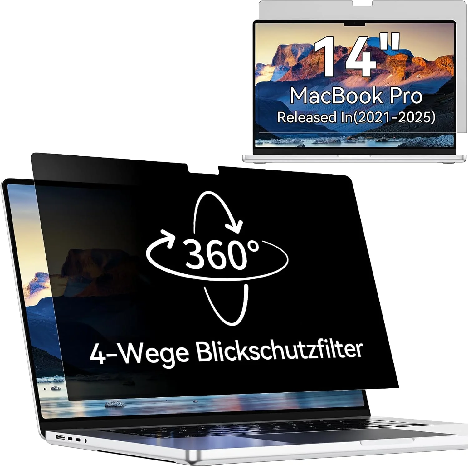محافظ حریم خصوصی 360 درجه برای مک بوک پرو 14 اینچ 2024-2021 (M4/M3/M2/M1)، ضد نور آبی و ضد تابش نور، محافظ صفحه نمایش حریم خصوصی 4 طرفه برای لپ تاپ مک