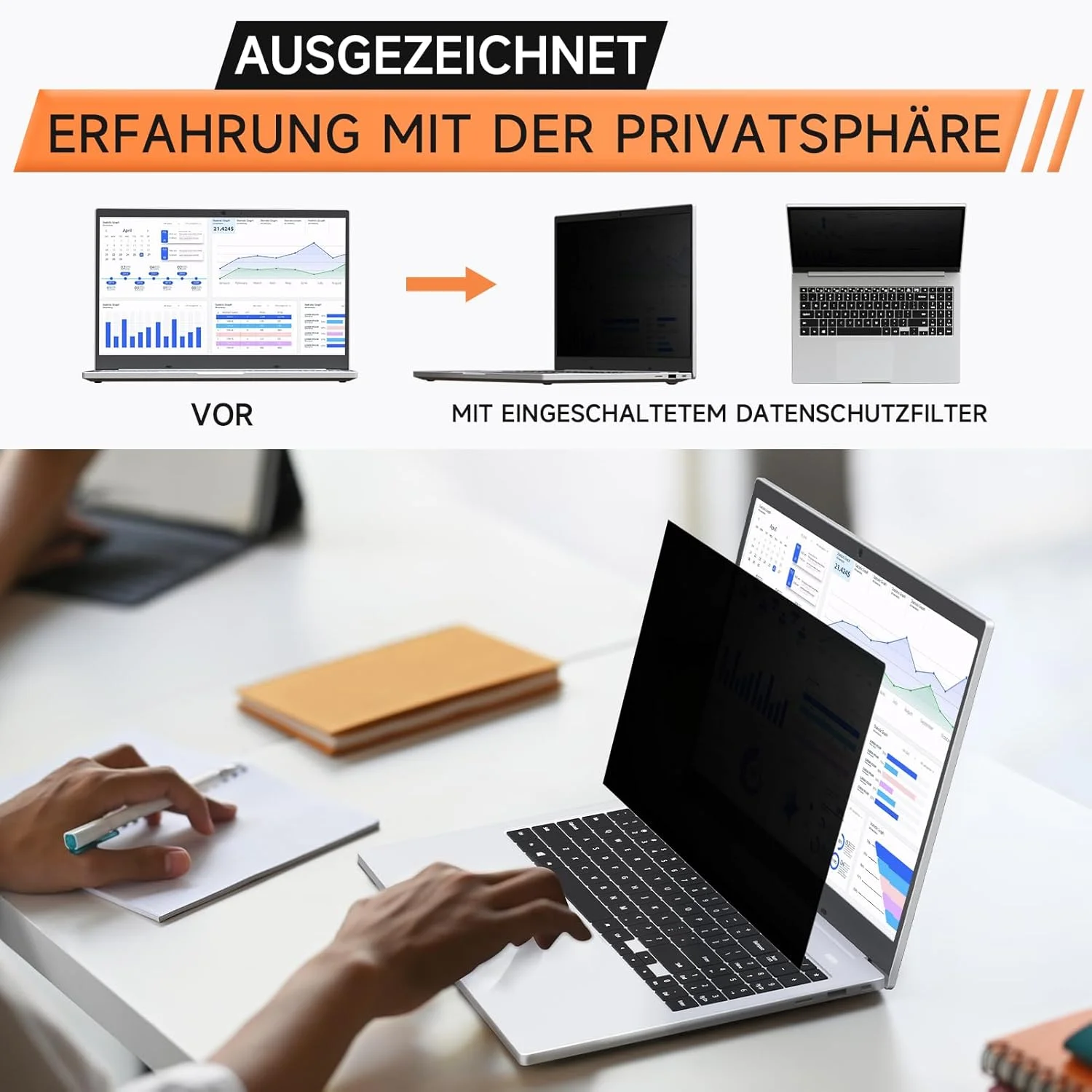 محافظ حریم خصوصی 360 درجه Mamol برای لپ تاپ 15.6 اینچی 16:9، محافظ صفحه نمایش جداشدنی، ضد نور آبی و ضد تابش نور برای لنوو، اچ پی، دل، ایسر، ایسوس، Thinkpad Envy Xps