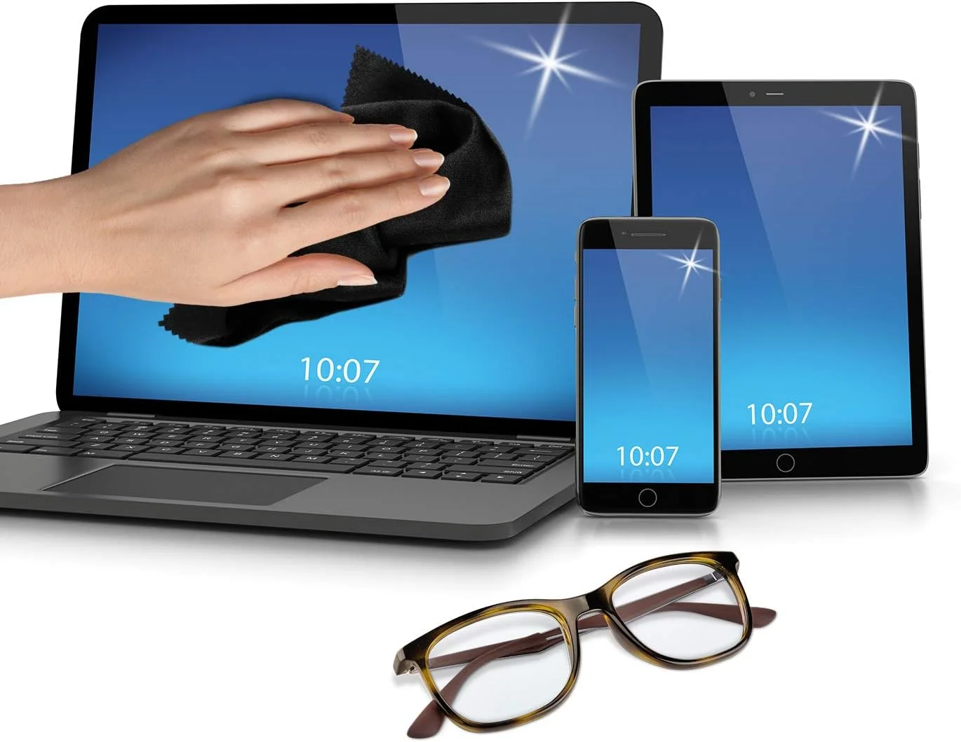 POLYCLEAN 3x تمیز کننده صفحه نمایش - پارچه میکروفایبر 13 اینچی برای نمایشگر، لپ تاپ و کیبورد - تمیز کننده صفحه نمایش برای محافظت از نوت بوک و تبلت (29x20 سانتی متر) - تمیز کننده صفحه نمایش لمسی