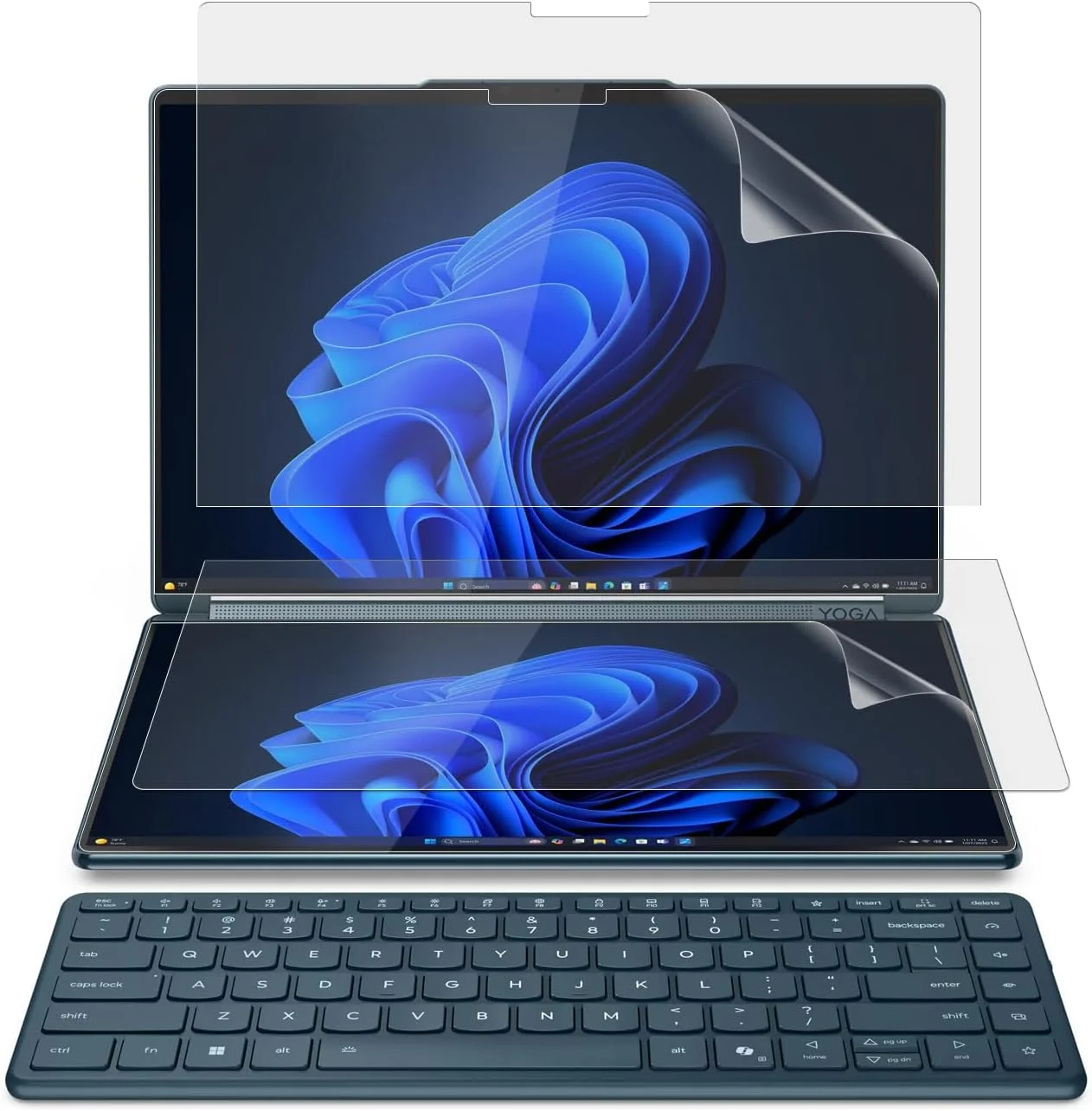 محافظ صفحه نمایش مات ضد انعکاس نور KEANBOLL بسته 4 عددی برای لپ تاپ لمسی جدید 2025 Lenovo Yoga Book 9i (14IAH10) سایز 14 اینچ (2 مجموعه - صفحه نمایش اصلی و فرعی)