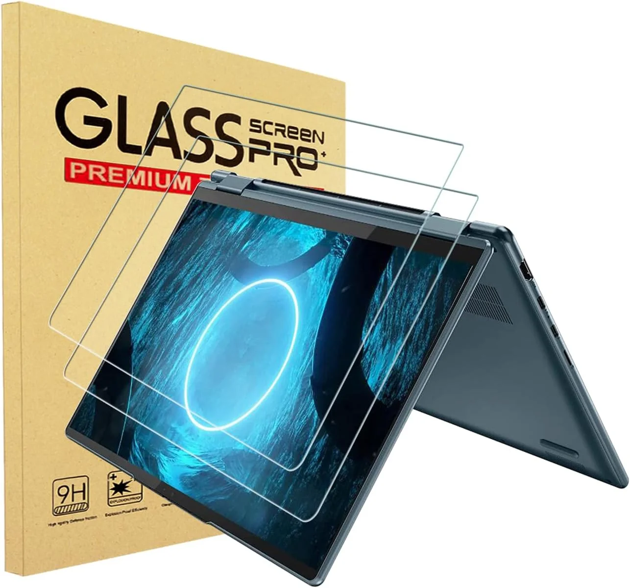 دو عددی محافظ صفحه نمایش شیشه ای حرارت دیده 14 اینچی برای لپ تاپ های Lenovo Flex 5 14/ Yoga 7i 14/ Slim 7i 14/ Yoga 9i 14" با نسبت تصویر 16:10، سختی 9H، فیلم محافظ صفحه نمایش شیشه ای حرارت دیده