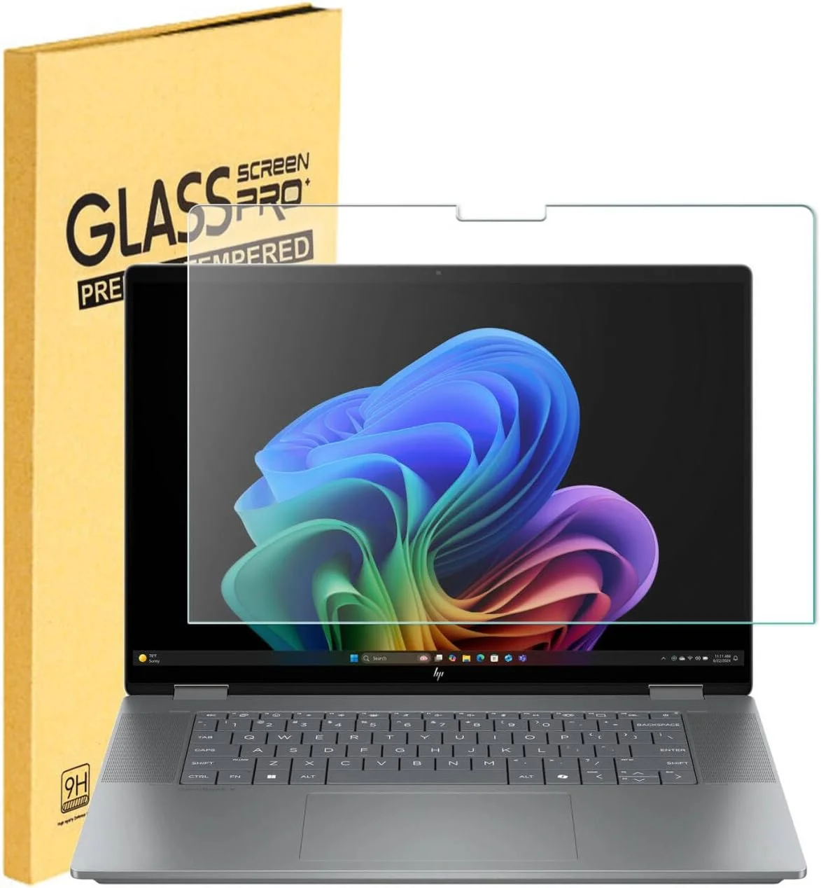 محافظ صفحه نمایش شیشه ای حرارت دیده برای لپ تاپ لمسی 2 در 1 HP OmniBook X Flip 16 اینچی (16-ar00xxx nr) مقاوم در برابر خش، ضد خرد شدن و بدون حباب