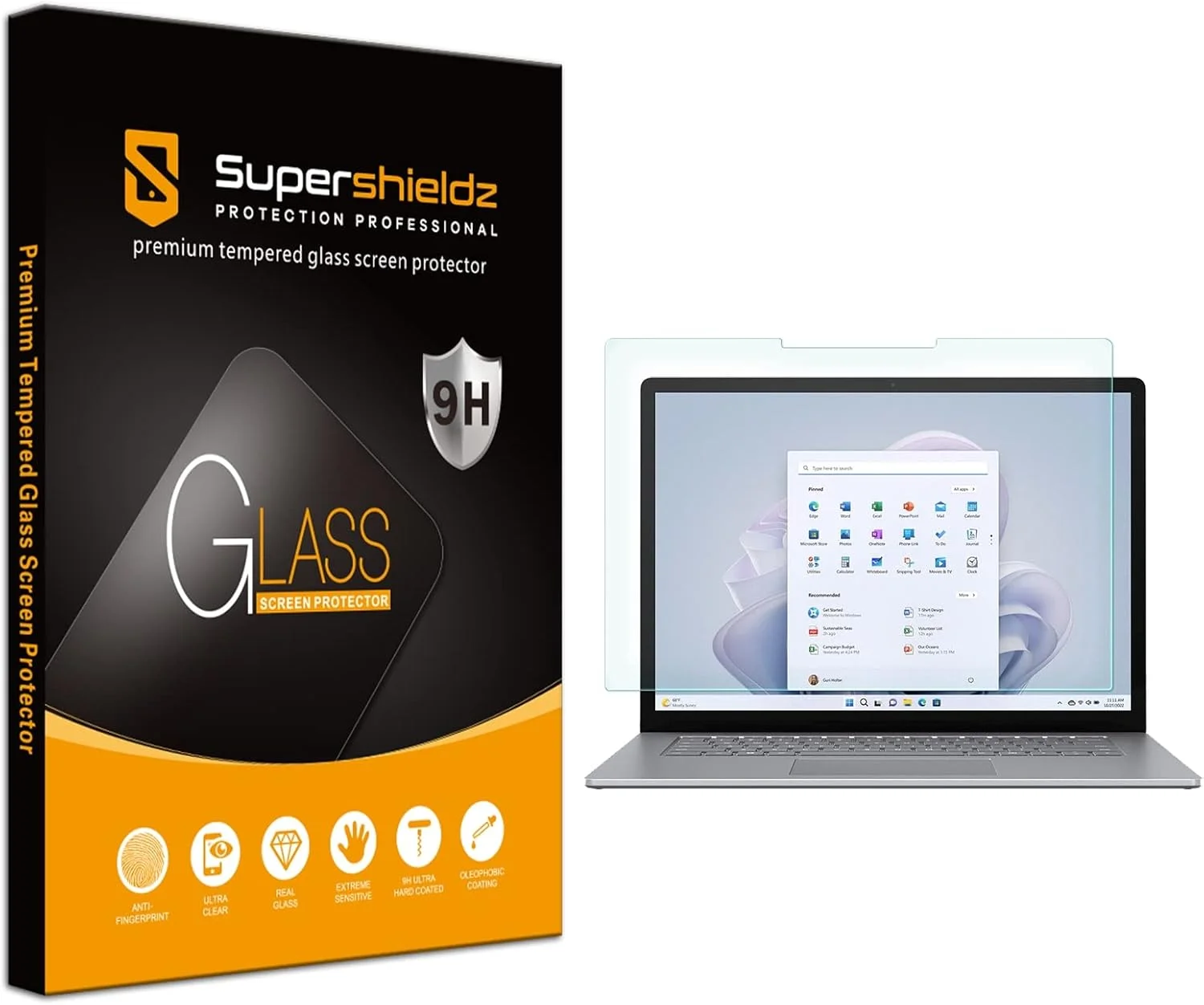محافظ صفحه نمایش شیشه ای حرارت دیده Supershieldz طراحی شده برای لپ تاپ های مایکروسافت Surface Laptop 6/5/4/3 (15 اینچ)، ضد خش و بدون حباب