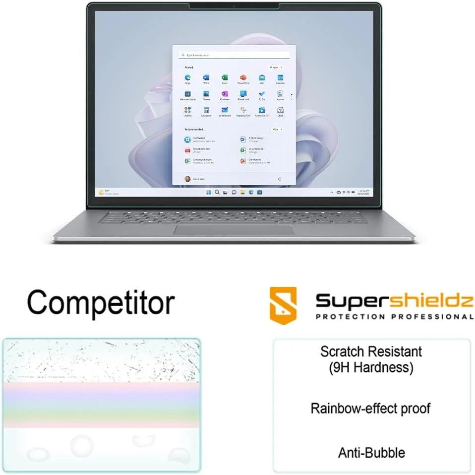 محافظ صفحه نمایش شیشه ای حرارت دیده Supershieldz طراحی شده برای لپ تاپ های مایکروسافت Surface Laptop 6/5/4/3 (15 اینچ)، ضد خش و بدون حباب
