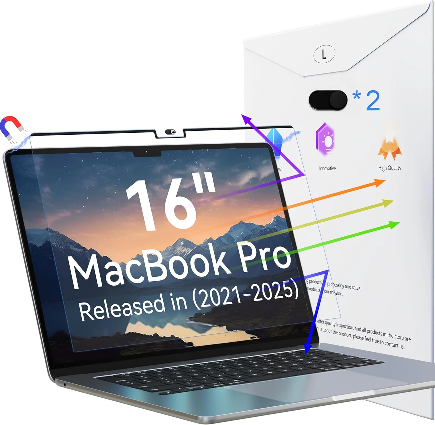 محافظ صفحه نمایش مغناطیسی ضد نور آبی برای مک بوک پرو 16 اینچ (2021-2025, M1, M2, M3, M4)، فیلتر حذف کننده تابش نور قابل جابجایی برای لپ تاپ مک 16.2 اینچی
