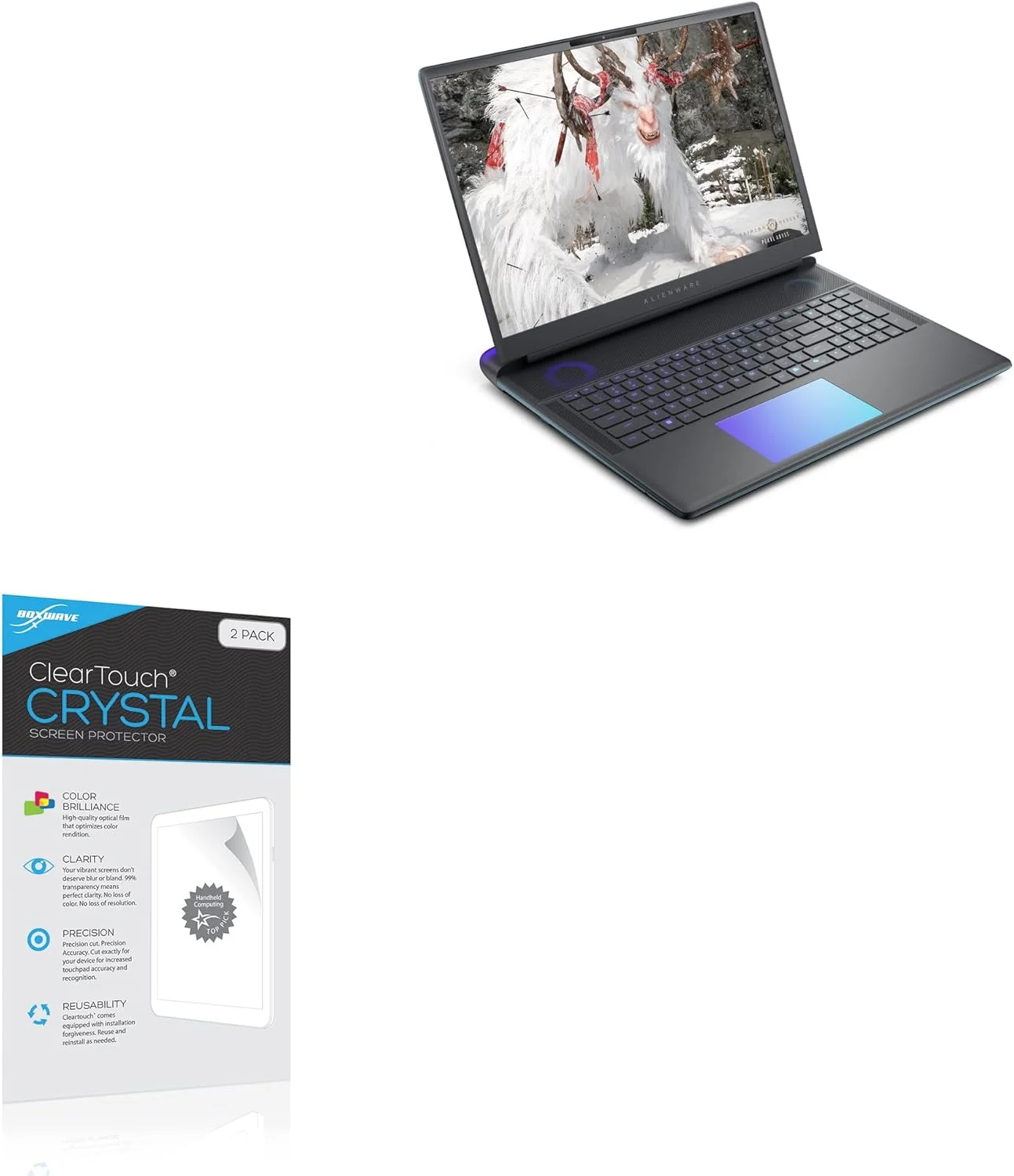 محافظ صفحه نمایش باکس ویو سازگار با لپ تاپ گیمینگ Alienware 18 Area-51 مدل: AA18250 (18 اینچ) - ClearTouch Crystal (بسته 2 عددی)، محافظ صفحه نمایش HD - محافظت در برابر خراش